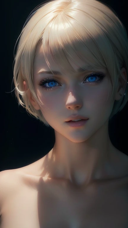 A girl with blue eyes and short bob blonde hair, photorealistic anime girl render, hyper realistic anime, 8K Portrait Rendering, stunning anime face portrait, detailed digital anime art, smooth anime cg art, Gweiz-style artwork, 3 d anime realistic, Soft Portrait Shot 8k, anime realism style, digital anime art, anime. Soft lighting