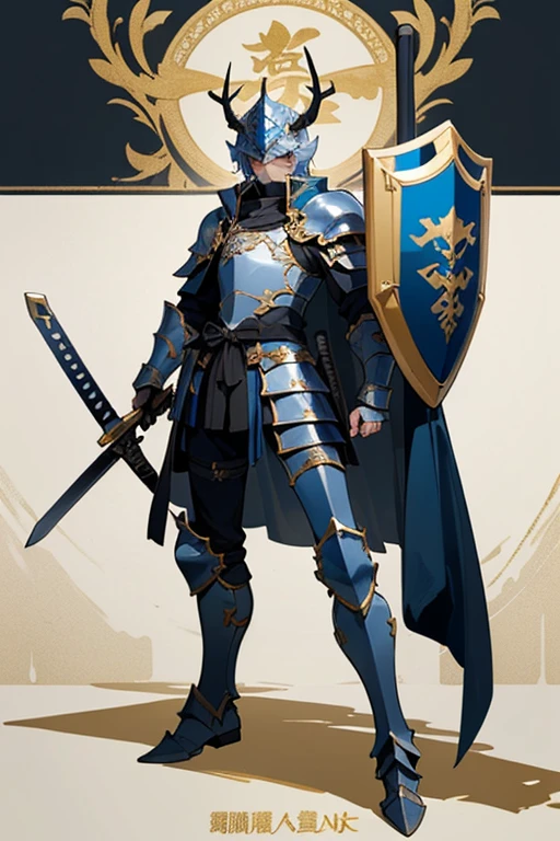 ((highest quality)), ((masterpiece)), (Familiar), One man,Fantasy,((black騎士)),Full Body Armor,(Armor),Two-horned helmet,((blackい甲冑)),大sword,((blackい鎧)),Golden decoration,White pattern,sword,Cape,shield,black
