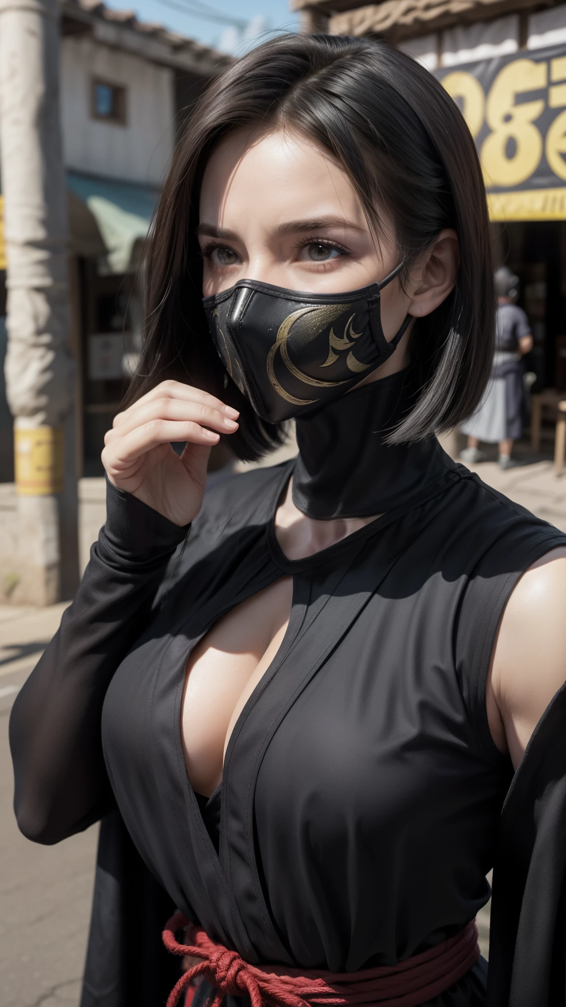 (Foto de alta qualidade, ultra realista, 8k, personagem do jogo MORTAL KOMBAT), Mileena super bela com seu traje roxo sexy, foto tirada de perto, close-up do rosto lindo, normal hands, dedos detalhados, obra-prima, (realista 8k, foto-realista: 1.37), realista detalhado, 1girl, cabelo muito longo:1.5, cabelo preto:1.2, olhos vermelhos:1.5, erotic, semi nua, olhos brilhantes, ((mortal kombat mileena)), ninja, armas, kimono, vestido de guerreira sexy ,((mortal kombat)), seios longos, seios grandes, (mamas gigantesca), pose de luta, olhar sereno, templo, meditation, Ninja Mask, cobri sua boca, eyes to the sky, (micro calcinha sexy, street vendor's foot, micro calcinha enfiado nas partes intimas, traje sexy), mask com presa , reflection, o fundo mostra a luz da lua, lua, flor de cerejeira, espadas, corpo quente erotico, roupa colada no corpo,