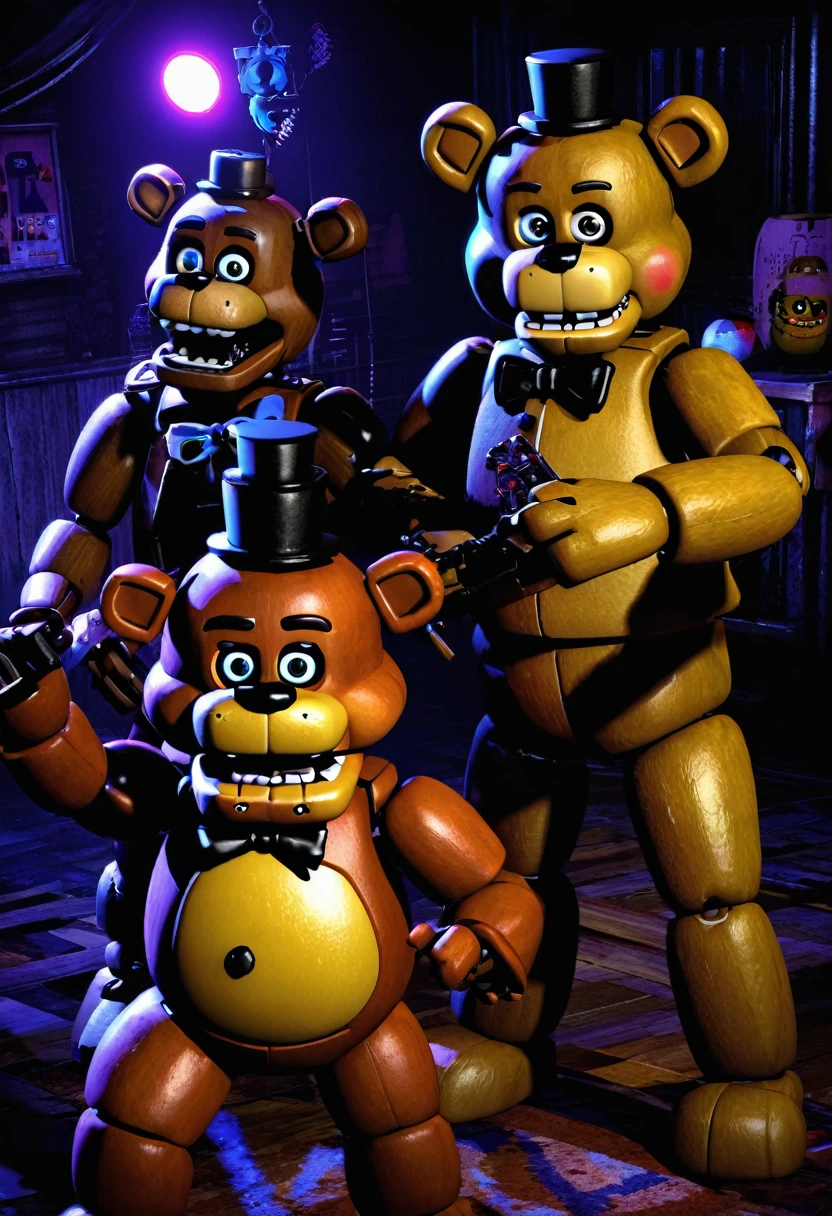 Five Nights at Freddy's's's'Springtrap, masterpiece, fear, Dark atmosphere, Red eyes, Detailed shading, corruption, simulation, Mechanical Abomination, corruption, Full Body View, forest environment,Bloodstained,meat,Foxy