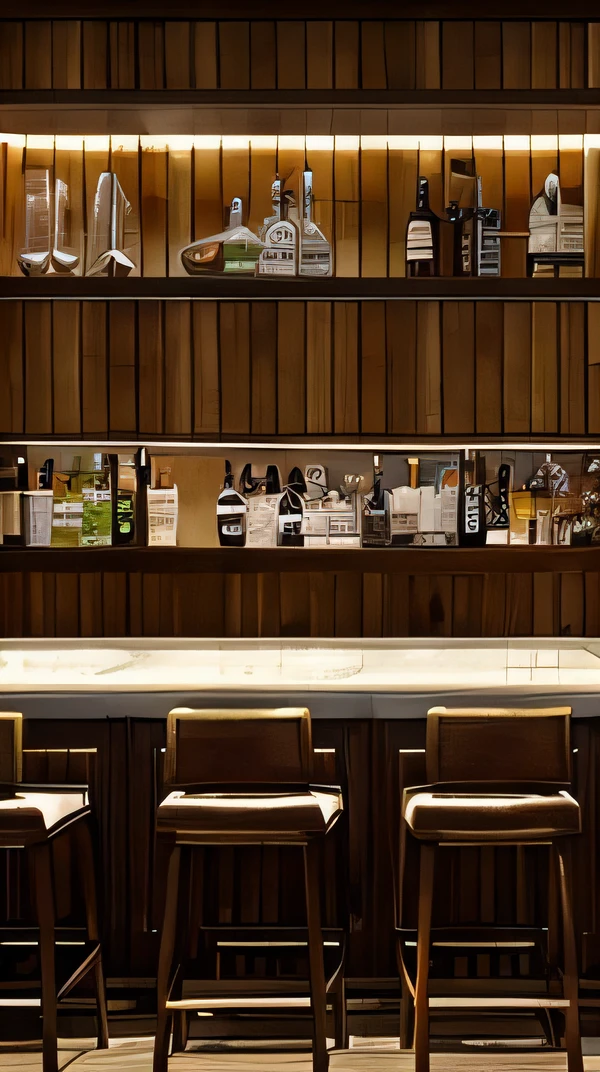 Whiskey on the rocks、Two glasses、bar counter、Empty bar、background、Ultra HD