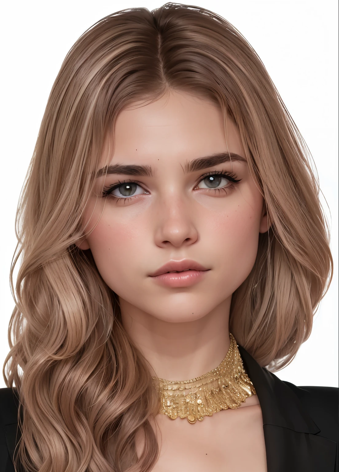 a close-up of a woman with a necklace around her neck, inspirado em Emma Andijewska, rosto realista detalhado, rosto detalhado realista, highly rosto realista detalhado, uma ovelha, avatar da segunda vida, Rosto lindo realista, rosto realmente detalhado, rosto detalhado e realista, rosto realista e detalhado, arte digital de um elegante, adolescente hiperrealista