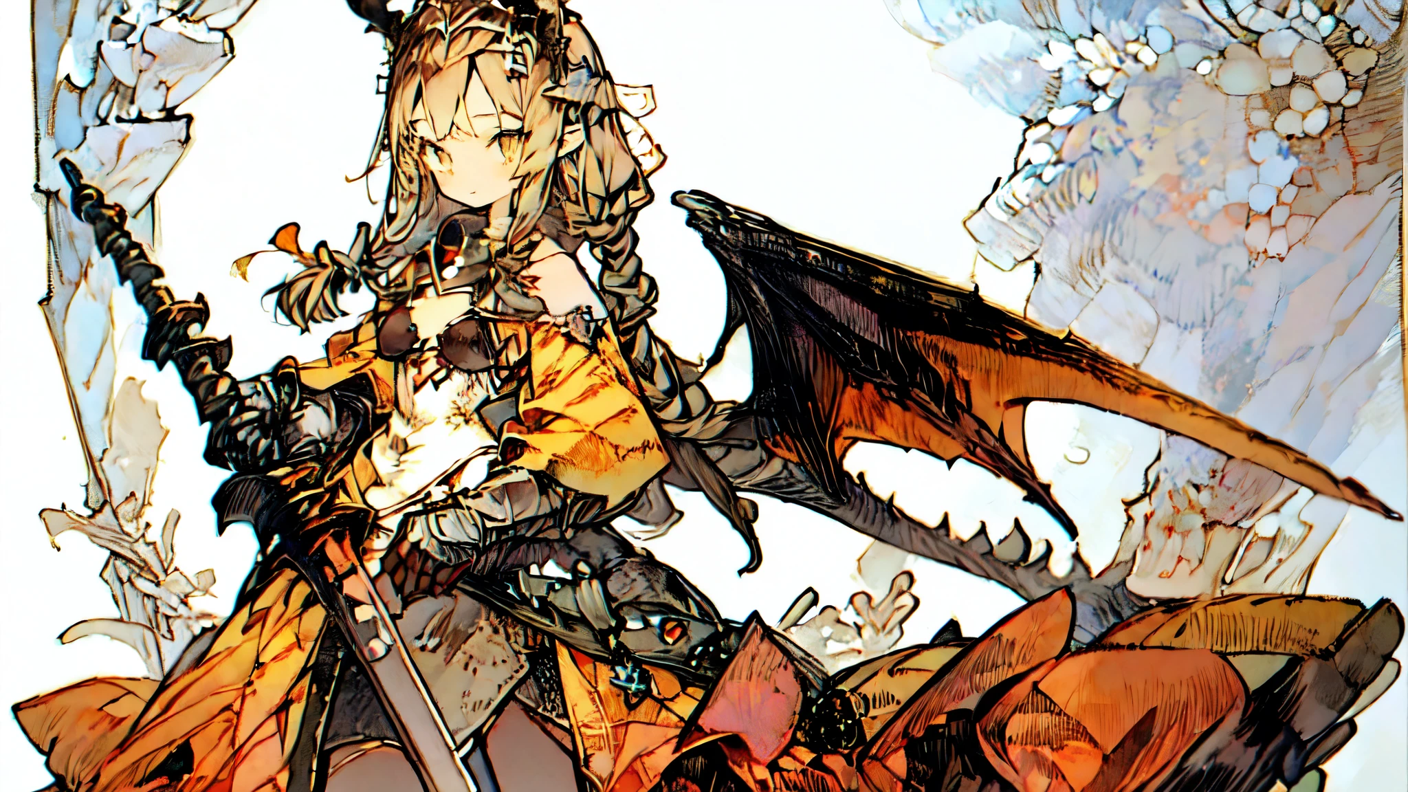 1females\(cute,kawaii,small kid,breast,hair color cosmic,braid hair,messy hair,eye color cosmic,big eyes,magical girl costume,smirk,colorful,dynamic pose,wings on back,breast,kawaii dragon knight,2dragon wings from waist,(bust up shot),/),background/(in the sky,shiny,palace\), BREAK ,quality\(8k,wallpaper of extremely detailed CG unit, ​masterpiece,hight resolution,top-quality,top-quality real texture skin,hyper realisitic,increase the resolution,RAW photos,best qualtiy,highly detailed,the wallpaper,cinematic lighting,ray trace,golden ratio\),(dynamic angle:1.4),[:2.0],(long shot:1.5),(wide shot),(landscape:0.5),dynamic angle