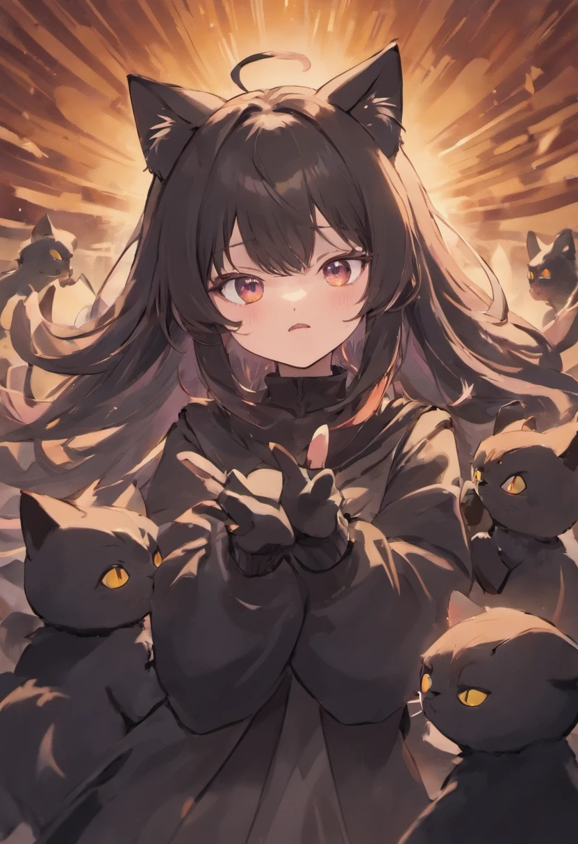 Cute black Cats face with paws up