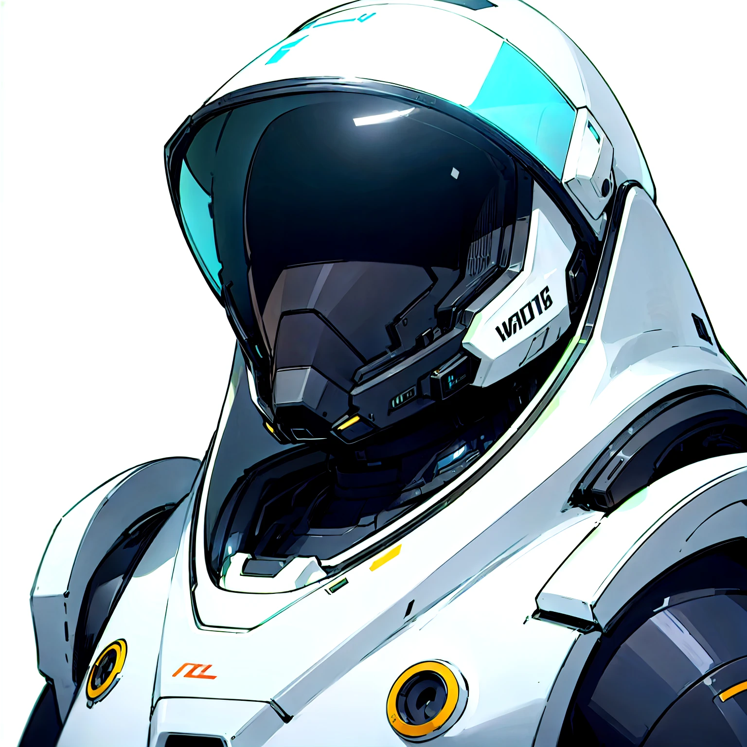 (futuristic:1.1), (full_visor closed_helmet:1.1), (black space suit), (white background:1.5), (portrait)