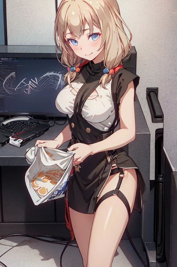 (from above:1.2),(from side:0.9), ((Face)), (Close-Up:0.4), 1female, teacher, wearing a hoodie, bootyshorts, Thicc, small breast, light colored hair, long hair, blue eyes, face to detail, detailed eyes, the background is a pizzaria, smiling, highest quality, (RAW photo:1.2)(Curve,Model,glamor:1.5),Beautiful breasts,(pointed chest:1.0),Farbe_aberration,beautiful detailed shadow,Beautiful eyes,Beautiful body,Beautiful skin,beautifull hands,(medium_breasts:1.5),Brown hair,watching at viewers,black suspenders,Bulging big,breasts,walls: Black miniskirt, garters, Gaze, Small face,bangss,holster,Beautuful Women,hands up,leg holster,Gaze,black boots panty shot, provocation,flank,flank sweat soio,arm,,narrow waist,(with sparkling eyes and a contagious smile),her thin pubic hair, looking at viewer, posed cleavage:1.2,pose muy sexy" 