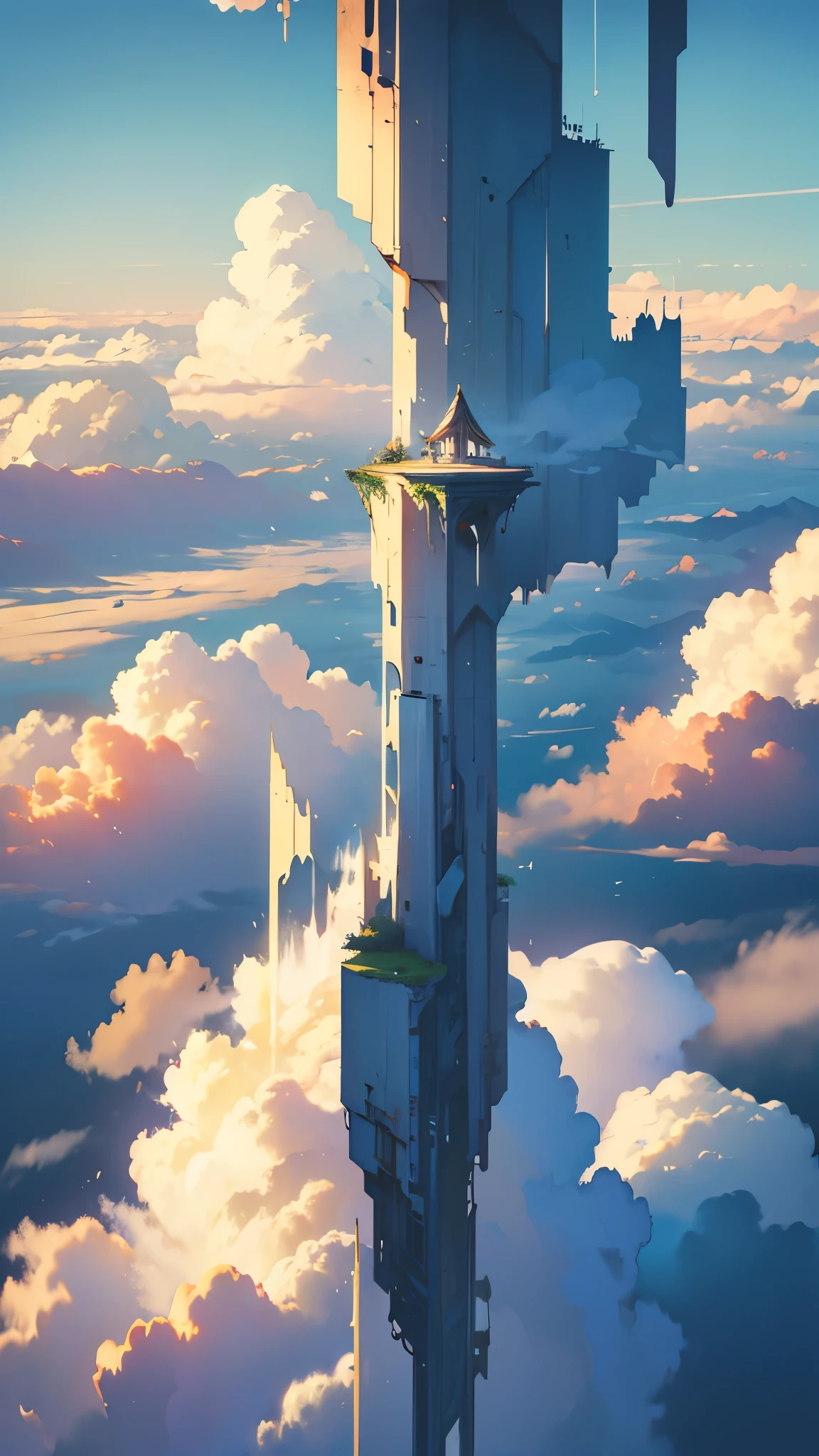 ridiculous resolution, high resolution, (masterpiece:1.4), no human, above the clouds, panoramic view, floating
