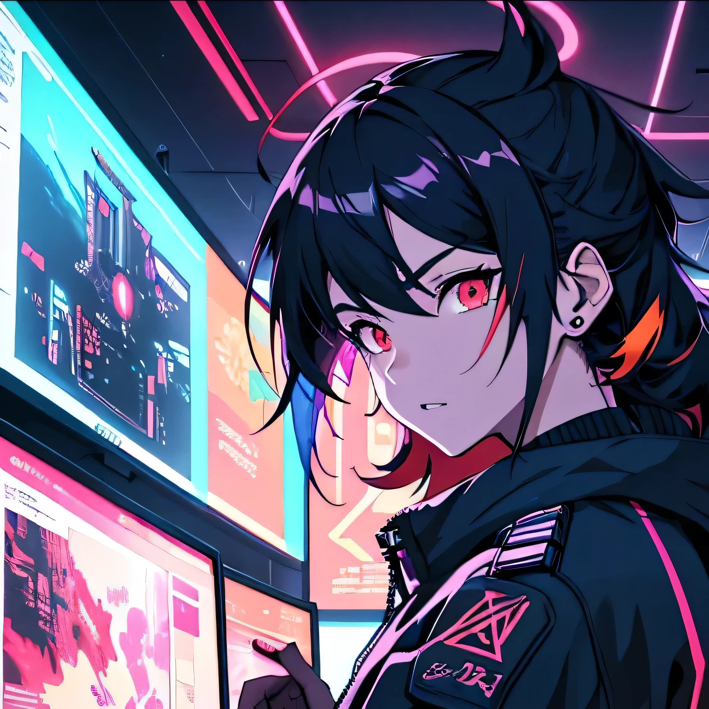 Anime girl in a cyber world with a computer and a monitor., estilo anime 4k, digital arte del anime ciberpunk, ciberpunk digital - arte anime, anime ciberpunk, mejor fondo de pantalla de anime 4k konachan, anime rudo 8k, chica anime ciberpunk in hoodie, arte del anime ciberpunk, chica anime ciberpunk, fondo de pantalla animado 4k, Fondo de pantalla animado 4K