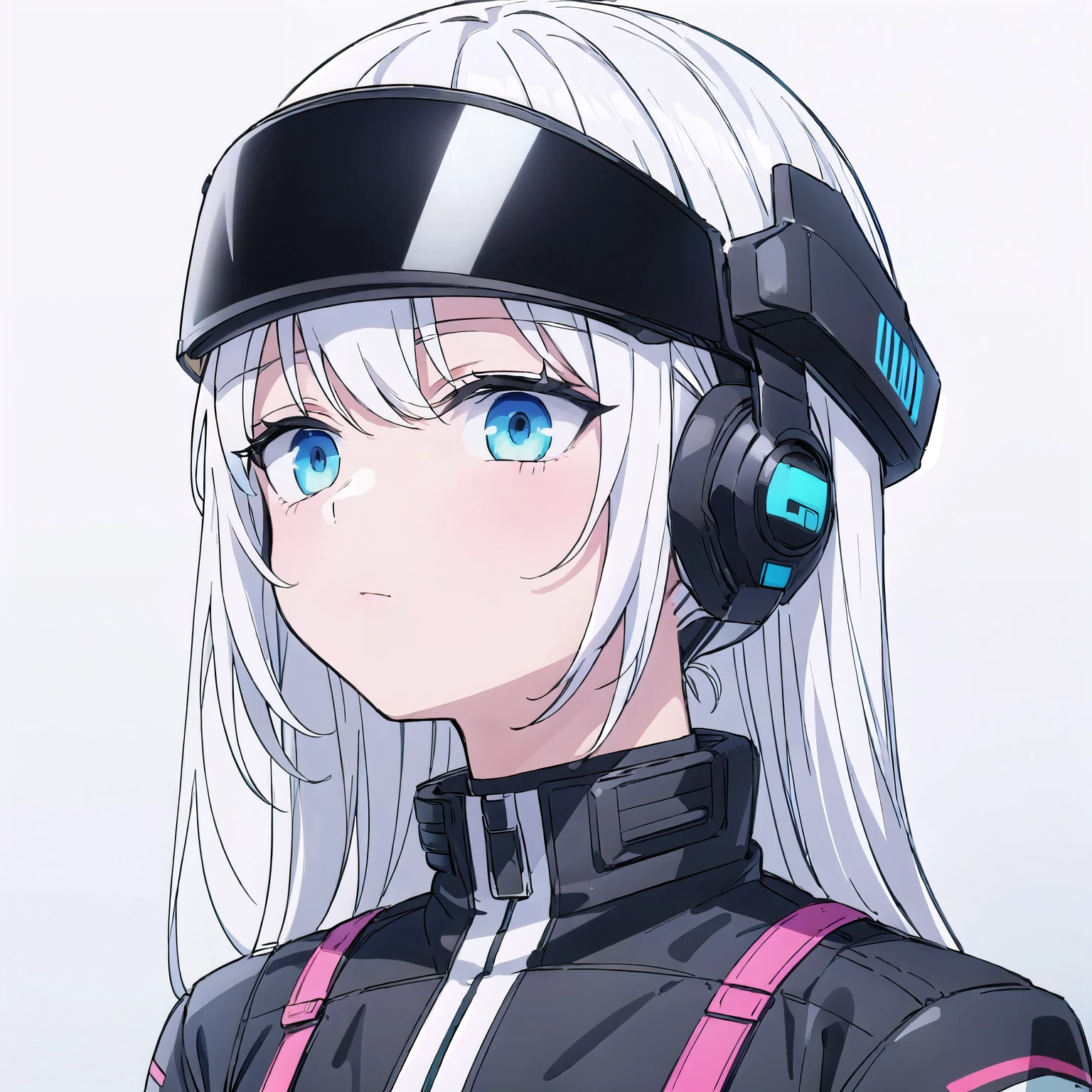 (futuristic:1.1), (full_visor closed_helmet:1.1), (black color pilot suit), (white background:1.5), (portrait)