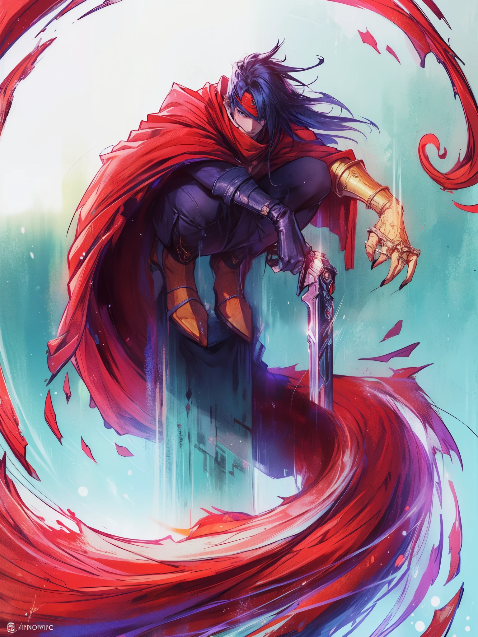 (absurdos, Altas Resoluciones, Ultra detallado, HDR), Obra maestra, La mejor calidad, final fantasy vii, vincent valentine, 1hombre solamente, guapo, pelo largo, cabello negro, Ojos rojos vibrantes, ojos finos y cara detalladas, Armadura, ((Arma intrincada)), revolver, agazapado con la capa roja ondeando. Final Fantasy, abs, badass pose, Personaje masculino de anime, Badass Anime 8K, Arte detallado del personaje de anime, Concepto de anime HDR Anime MacManus, Chico anime, Ikuto Yamashita, Anime CG arte suave, Fondo de pantalla de manga 4 k, inspirado por Yamagata Hiro, Wallaper de animea painting of a man with a sword and a red cape, son of sparda, epic anime style, anime epic artwork, epic fantasy digital art style, advanced digital anime art ”, portrait of ninja slayer, hero 2 d fanart artsation, epic fantasy style art, epic fantasy art style, high quality colored sketch, akira from chinese mythology, epic full color illustration