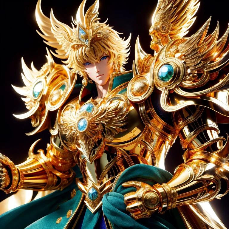 (masterpiece, best quality:1.2, UHD, 4k, masterpiece, photo realistic, insane details, ultra realistic, nobel photography), a saint seiya saint, with ultra beautiful and decoured full armour, made of gold or other metals, very decourated, friezes