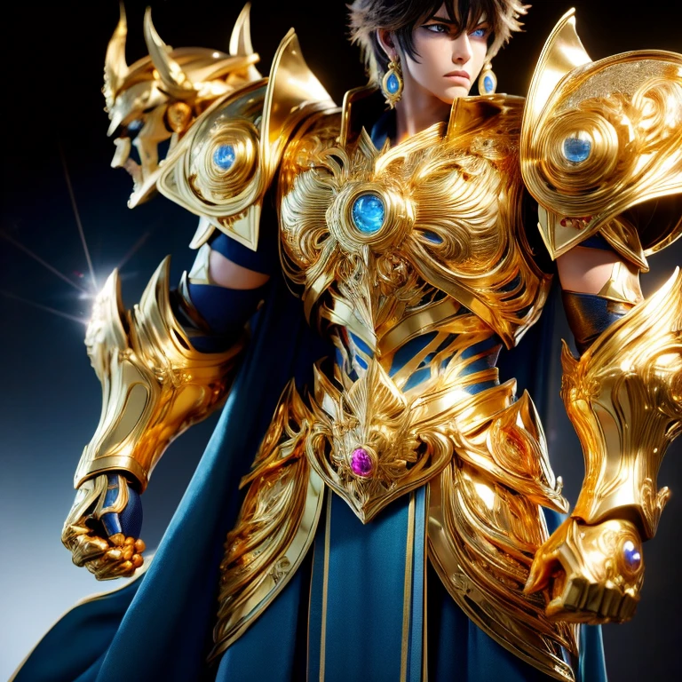 (masterpiece, best quality:1.2, UHD, 4k, masterpiece, photo realistic, insane details, ultra realistic, nobel photography), a saint seiya saint, with ultra beautiful and decoured full armour, made of gold or other metals, very decourated, friezes