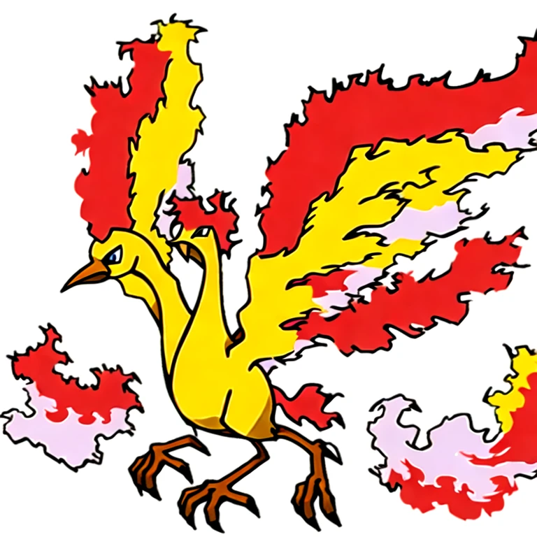 (masterpiece, best quality:1.2,simple background,white background,very anime),solo,moltres \(pokemon\),pokemon \(creature\),thin outline,bird,full body,no humans,blue eyes,wings,beak,claws,fiery wings