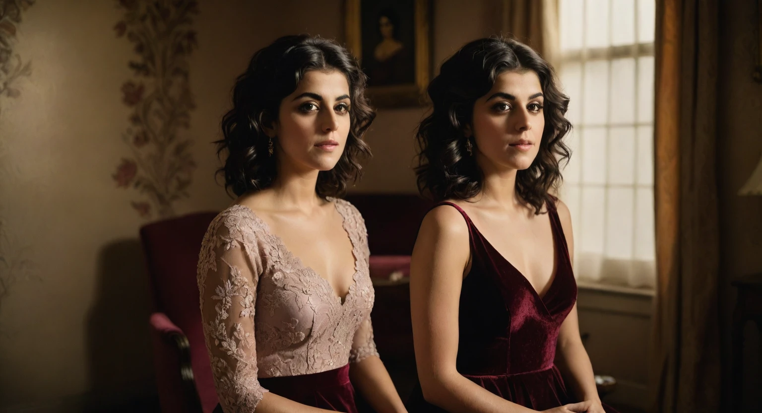 (best quality,highres:1.2),ultra-detailed,realistic:1.37,Katie Melua with a small bust, erect nipples, goosebumps on her skin, sitting in a dimly lit room surrounded by a soft glow. Her long, wavy hair cascades down her shoulders, framing her face. She wears a flowing, ethereal dress that accentuates her curves, with intricate lace details and delicate embroidery. The dress is a combination of silk and velvet, giving it a luxurious and sensual look. Katie's eyes are mesmerizing, with deep blue irises that sparkle with emotion. Her lips are ruby red, perfectly curved into a subtle smile. The room is adorned with antique furniture, ornate mirrors, and vintage photographs that reflect Katie's musical journey. The atmosphere is serene and calm, with a hint of mystery in the air. The color palette is warm and muted, with shades of burgundy, gold, and dusty rose, creating an intimate and nostalgic ambiance. Soft rays of sunlight filter through the curtains, casting gentle shadows on the floor. Katie holds a vintage microphone, ready to captivate the audience with her soulful voice. The prompt captures the essence of Katie Melua's artistic spirit, highlighting her beauty and talent in a highly detailed and intricate composition.