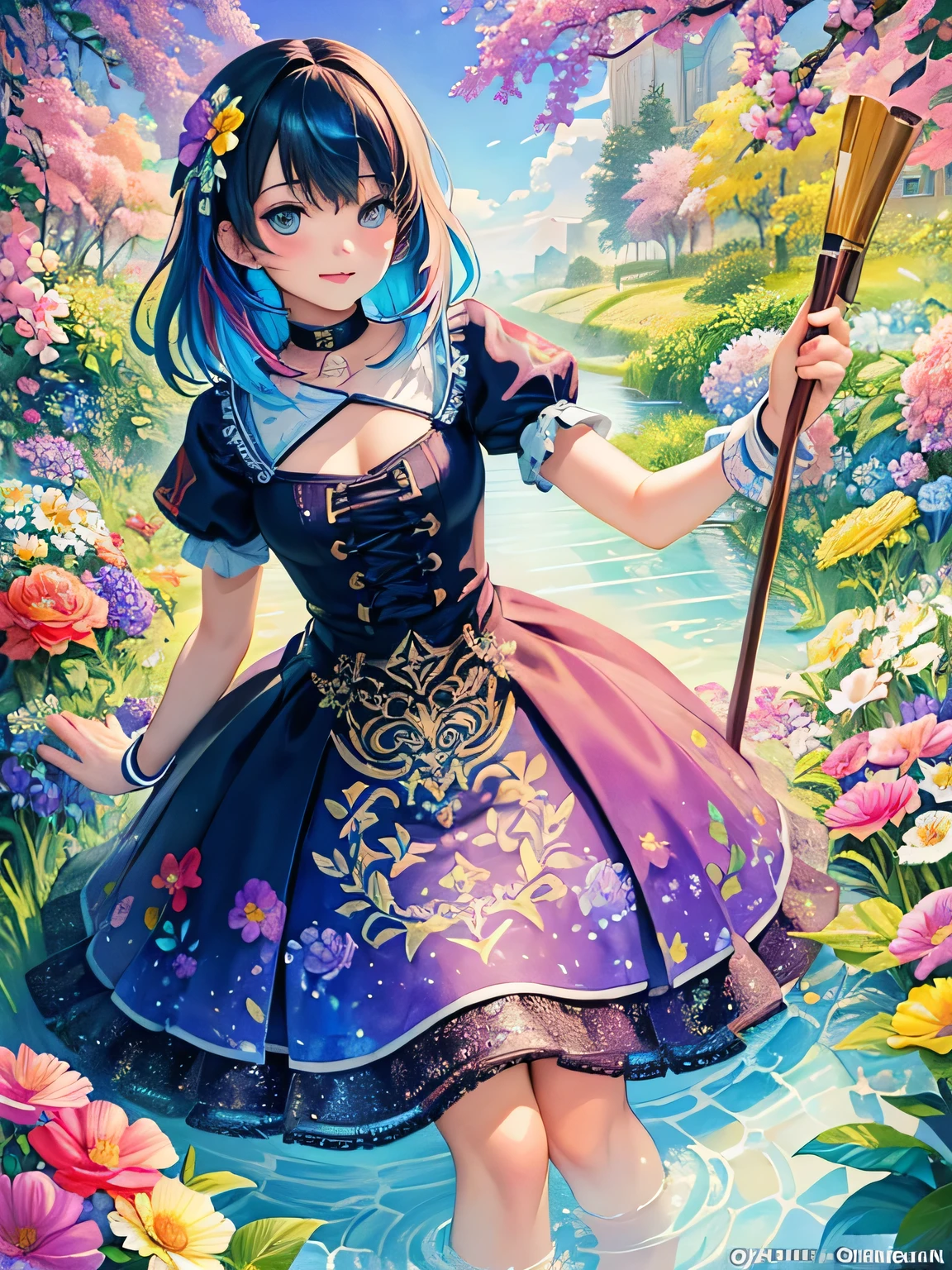 Christian Riese Lassen Style、(((Landmine fashion))), 8K Quality、Intense watercolor, Detailed watercolor art, Watercolor splash, Surreal, avant-garde pop art, Beautiful and expressive paintings, Beautiful artwork illustration, Very colorful tones, wonderful, Cool beauty, highest quality、Official Art, Vector art, Stylish design, (((The most beautiful girl))), (((highest quality))), HDR, ((detailed)), (((Doodle Art)), ((masterpiece)), ((Super detailed)), (((Colorful flowers))),(((Stylish))), (((love)))