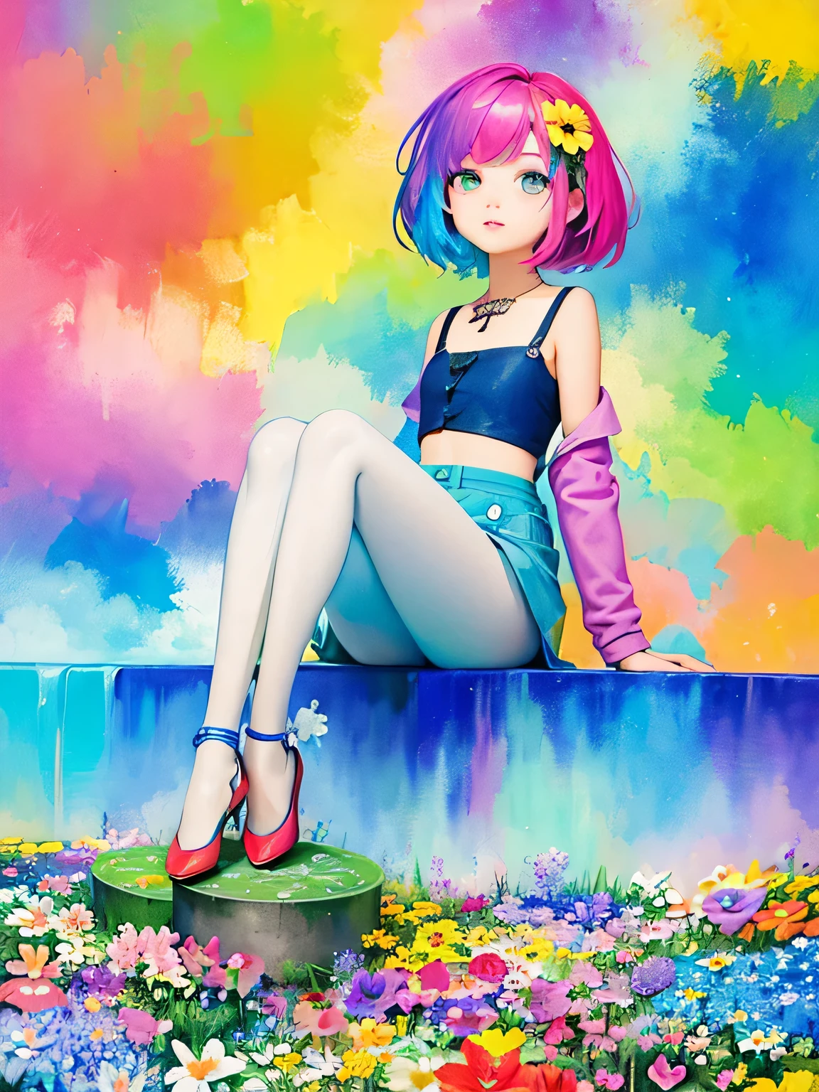 Paul Klee Style、(((Landmine fashion))), 8K Quality、Intense watercolor, Detailed watercolor art, Watercolor splash, Surreal, avant-garde pop art, Beautiful and expressive paintings, Beautiful artwork illustration, Very colorful tones, wonderful, Cool beauty, highest quality、Official Art, Vector art, Stylish design, (((The most beautiful girl))), (((highest quality))), HDR, ((detailed)), (((Doodle Art)), ((masterpiece)), ((Super detailed)), (((Colorful flowers))),(((Stylish))), (((love)))