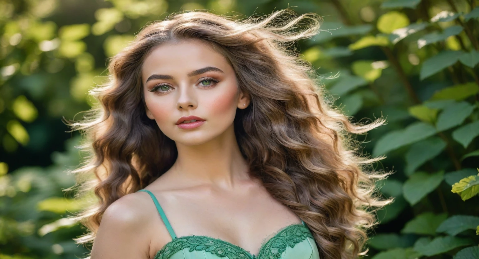 (a young Dutch singer)(beautiful detailed eyes,beautiful detailed lips,extremely detailed eyes and face,longeyelashes),(medium: raw photo),(lush green garden landscape),(the singer's flowing wavy hair),(the singer's elegant dress),(soft natural lighting),(best quality,4k,8k,highres,masterpiece:1.2),ultra-detailed,(photorealistic:1.37), portraiture, vibrant colors, pastel tones
