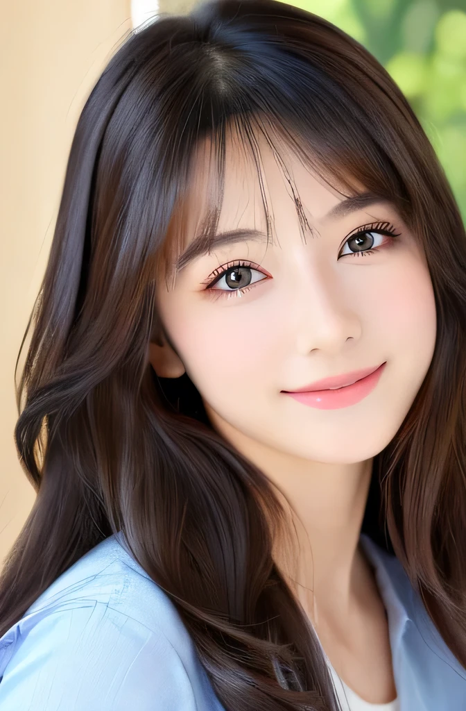 (((8k,Attention to detail,Attention to detail、highest quality,masterpiece,Attention to detail,alone))),RAW Photos & Realistic atmosphere,Beautiful dark eyes,Mouth Details,Glossy Lips,Thin eyebrows,beautiful Eyes、Soft white skin that shines in every detail、Her deep black eyes are very beautiful,Lip details、Very beautiful face,Very beautiful face、A vivid face,beautiful, Glowing Lips,beautiful Eyebrows,Infinite Reality, Realistic Young Gravure Idol,Very cute woman , Young Gravure Idol, Young Gravure Idol, とても美しくてかわいいbeautiful 21 year old beauty,Incredibly beautiful and elegant,beautiful 21 year old beauty,Natural soft light,(Shiny Hair,,beautiful and kind eyes:1.5),A kind smile,Shapely breasts,Long Hair,beautiful posture,No makeup,A little look at the camera,Red Shirt,