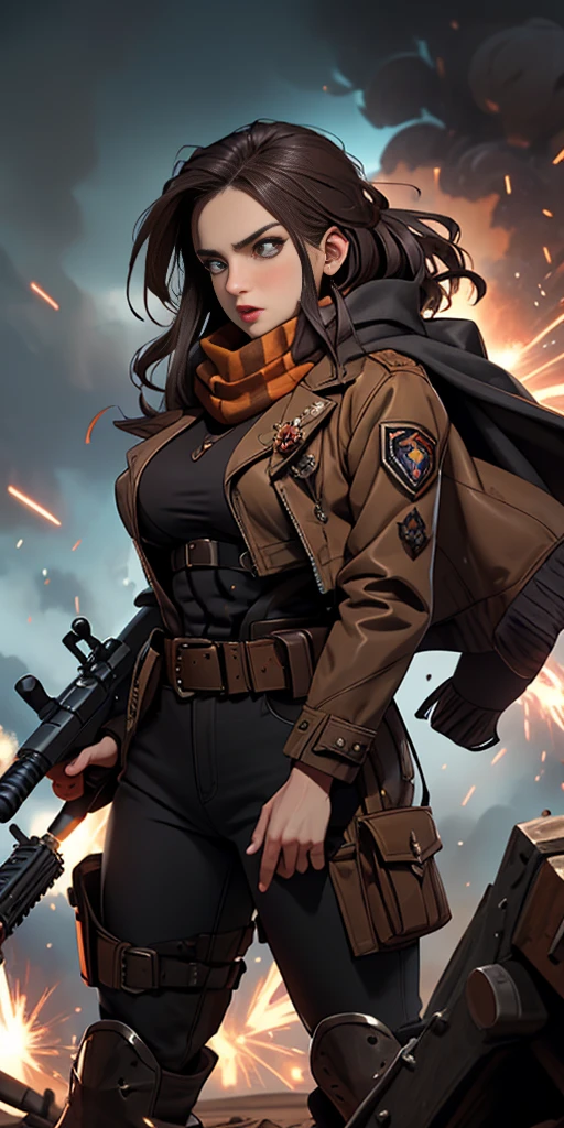 Outrageous resolution、masterpiece++、top-quality++、ultra-definition++、ultra-definition++、4k++、8k++、from side、(Background Focus)++、(((1)))+++、Sexily dressed woman wearing brown jacket and black scarf with ammunition belt and Gatling gun on battlefield with explosions and sparks that destroy cities1Cast a man's muscular big breasts military spell、Wearing a brown jacket and black scarf with an ammunition belt and Gatling gun on a battlefield with explosions and sparks1Man muscular big breasts soldier rune、Wearing a brown jacket and black scarf with an ammunition belt and Gatling gun on a battlefield with explosions and sparks1The magic of a muscular big breasts soldier、On a battlefield with explosions and sparks flying over, he wore a brown jacket and black scarf with an ammunition belt and a Gatling gun1Muscular big breasts soldier、Wearing a brown jacket and black scarf with an ammunition belt and Gatling gun on a battlefield with explosions and sparks1Muscular Big Military Sorcerer、Wearing a brown jacket and black scarf with an ammunition belt and Gatling gun on a battlefield with explosions and sparks1Muscular big breasts military goddess、detailed fantasy art、fantasy art style、Break wearing a brown jacket and black scarf with ammo belt and Gatling gun on a battlefield with beautiful ancient explosions and sparks1Muscular Colossal Soldier Witch、Wearing a brown jacket and black scarf with an ammunition belt and Gatling gun on a battlefield with explosions and sparks1Man Muscular Big Military Colossal Queen、Fantasy Art Behans、Wearing a brown jacket and black scarf with an ammunition belt and Gatling gun on a battlefield with beautiful explosions and sparks1Muscular Big Military Magician、Wearing a brown jacket and black scarf with an ammunition belt and Gatling gun on a battlefield with beautiful explosions and sparks1Muscular Big Military Magician、Wore a brown jacket and black scarf with ammunition belts and Gatling guns on a battlefield with shiny floating explosions