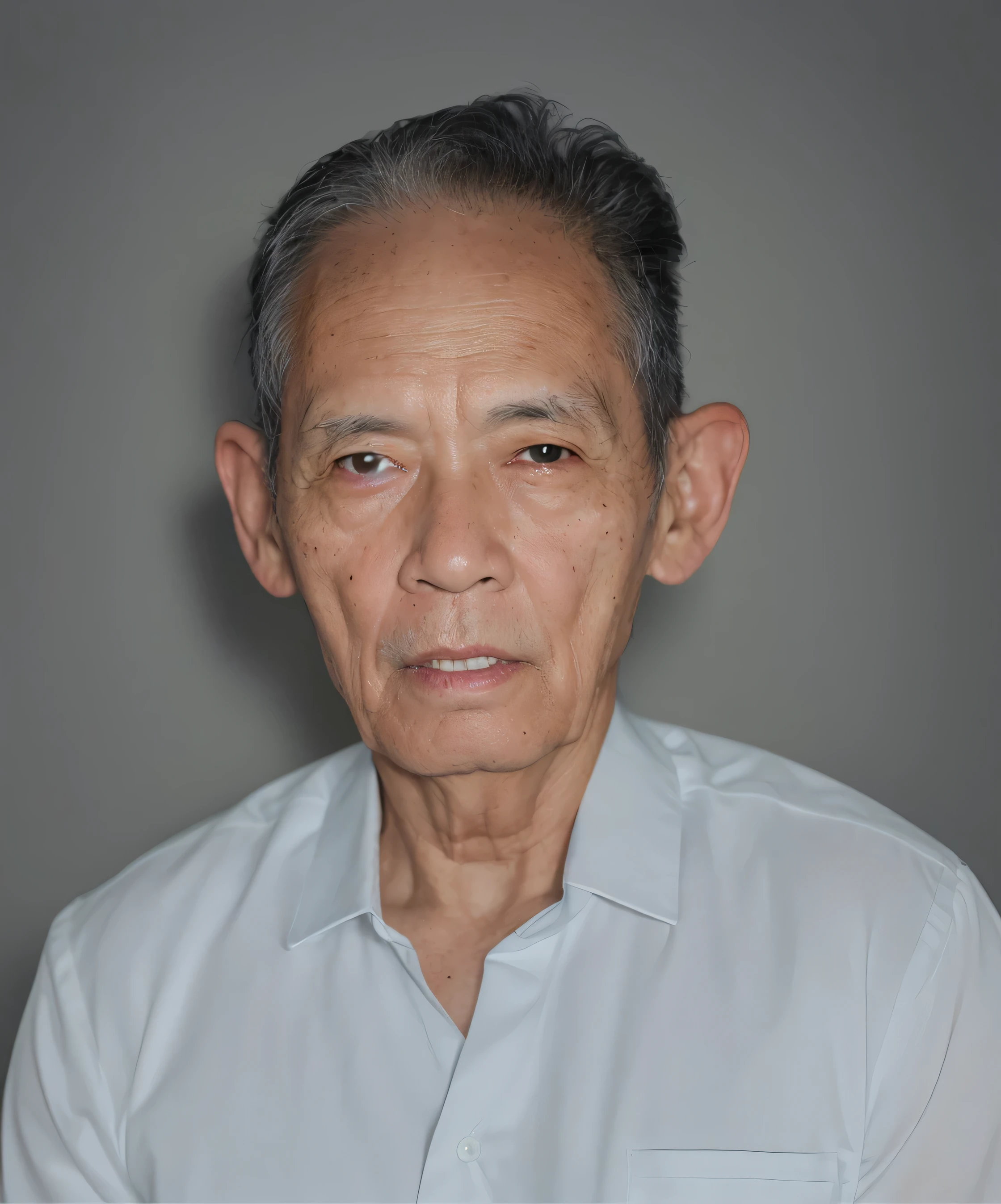Make this a photo look detailed and realistic, there is a man in a white shirt posing for a picture, 6 8 years old man, realistic portrait photo, bao pham, an old man, portrait digital art, drawn with photoshop, old man portrait, 6 8 years old man, potrait, portrait photo of an old man, digital painted, digital matt painting, digitally painted, realistic studio portrait, digital paining, portrait of a old