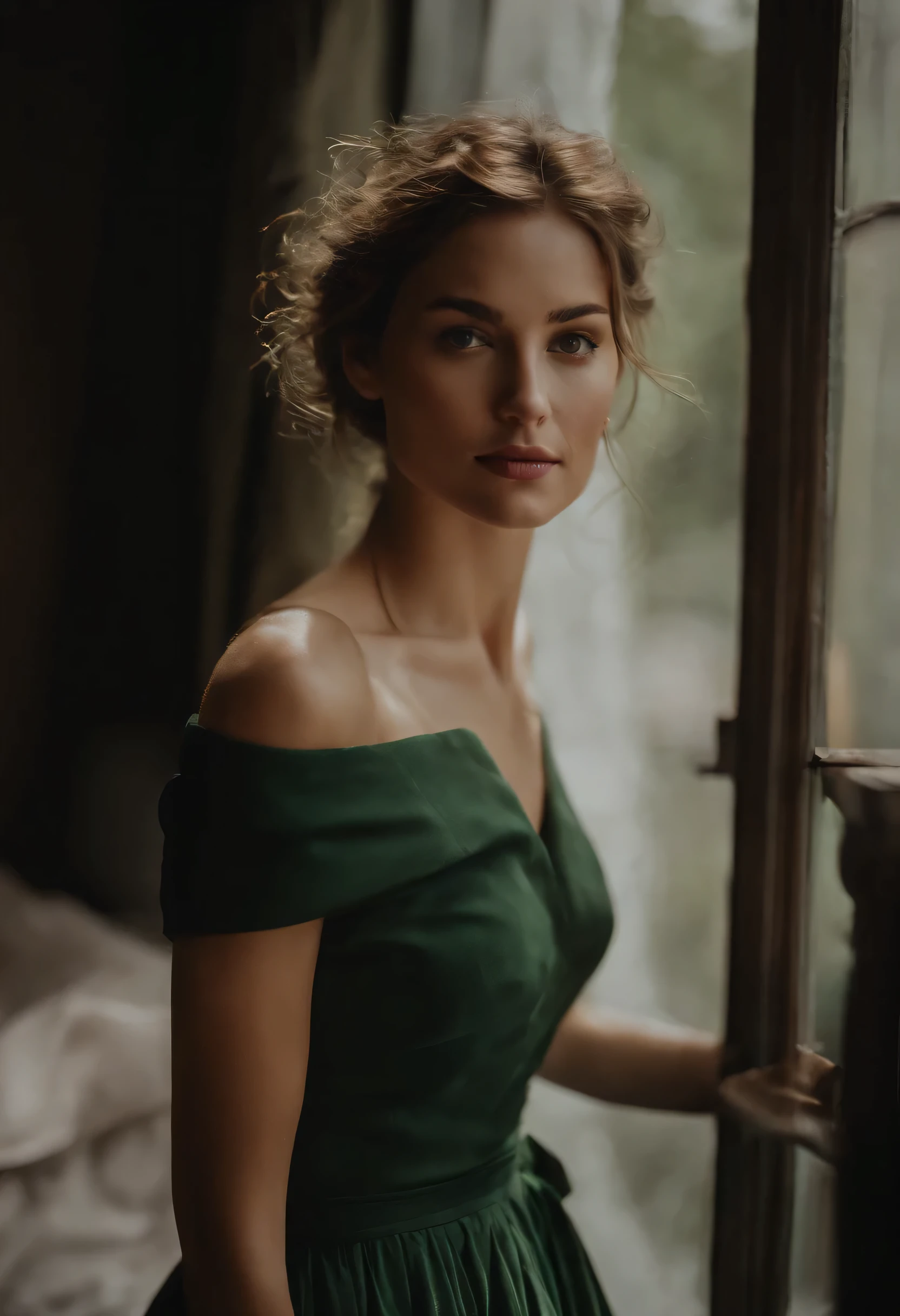 mulher arafed em top branco e saia verde olhando para fora de uma janela, foto de uma linda mulher, linda jovem modelo, a bela jovem, bela jovem, jovem linda mulher, very bela jovem, encostado na janela, perfil lateral cintura para cima retrato, retrato de uma bela modelo, linda modelo feminina, linda jovem, Retrato de Sophie Mudd, seios grandes