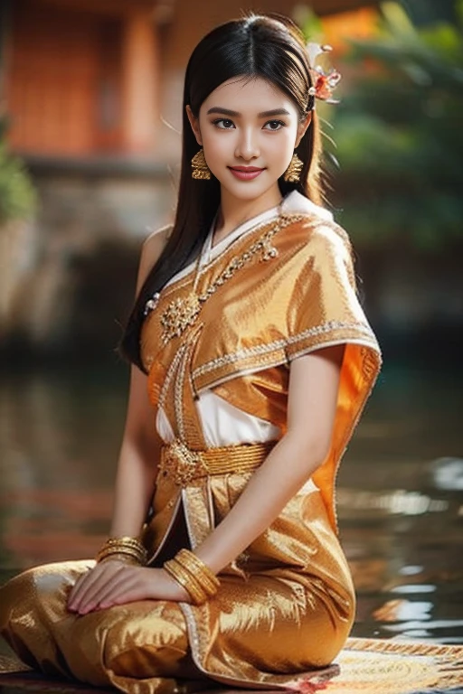 beautiful girl ,Thai Women&#39;s Warriors, walking at thai measure, dynamic poses, Thai Chut Set, Strapless shirt, long hair,black eyes,abdominal muscles, plump body, rounded chest, (big breast:1.3), rift, morning sun, staring at the audience, (sexy poses), ((face details)), Double eyelids, finished, realistic, Masterpiece, Highest quality, lens flare, shade, old measure, measure, [[Chromatic aberration]], By Jeremy Lipking, By Antonio J.. Manzanedo, digital painting, HDR, high contrast
