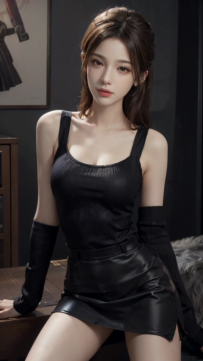 Fantasy art, Photorealism, Dynamic Lighting, Art Station, Poster, Volumetric lighting, Highly detailed face, (Official Uniform: 1.4), Long Hair, sweater, Delicate clavicle, Exposing shoulders, The chest is visible、Accurate Arm、Accurate feet