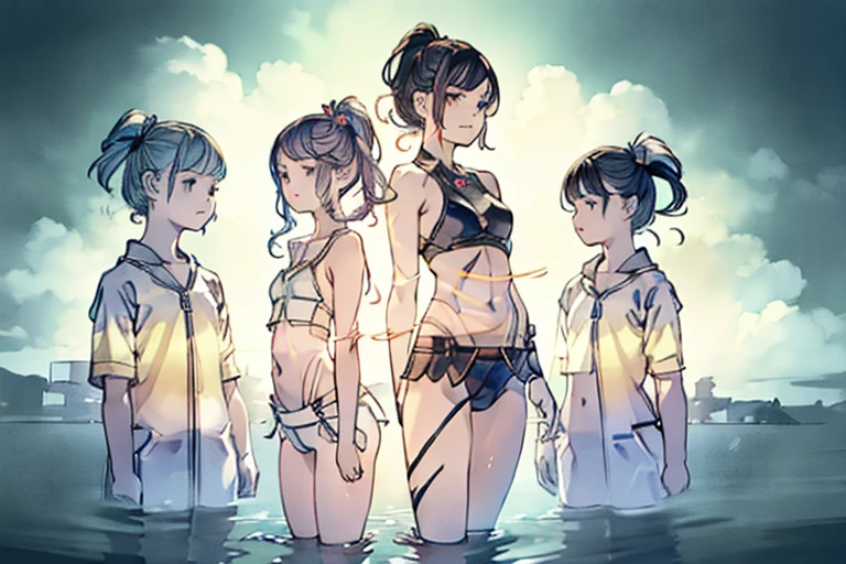 (double exposure),1female\(cute,kawaii,age of 16,,hair color neon,hair clip,eye color cosmic,big eyes,pale skin,extremy white skin,glossy body,futuristic costume,(open stomach:1.0),six-pack abs,(cute pose:1.6)\),background\(at noisy city,neon lights,outside,night,skyscraper\), BREAK ,quality\(8k,wallpaper of extremely detailed CG unit, ​masterpiece,hight resolution,top-quality,top-quality real texture skin,hyper realisitic,increase the resolution,RAW photos,best qualtiy,highly detailed,the wallpaper,cinematic lighting,ray trace,golden ratio\),(dynamic angle:1.5),from below,(close up:0.6),[nsfw:2.0],[nsfw:2.0]