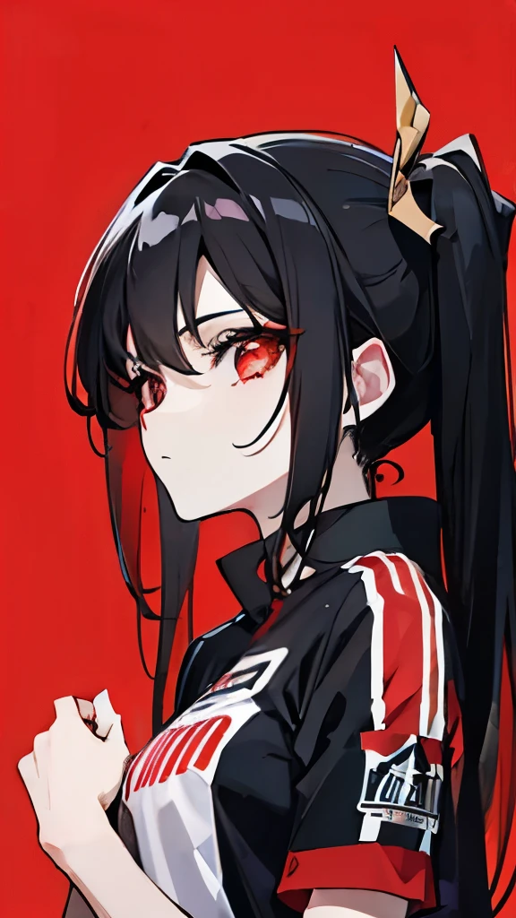 Black hair, carmesin eyes, red EYEs, sports, futebol, 16 Yo.
