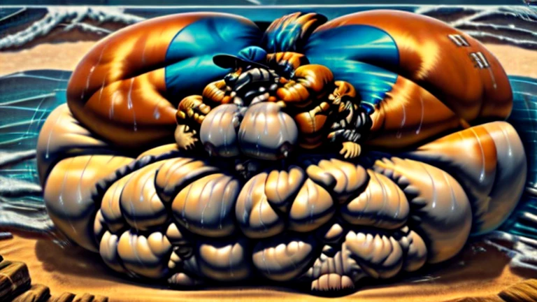 4k, high resolution, best quality, perfect lightning, perfect, solo, anthro, young, boy,white wolf:2.0, furry body, (fluffy mane:1.2), fluffy tail, male, adult, (bulky2:0, thick muscles2:0, huge muscles:2.0, hyper muscles:2.0), (thick biceps, veiny biceps, broad shoulders:2.0), (thick legs, thick calves:1.1), (digitigrade legs, 4 toes:1.2), perfect colors, (photorealistic fur, detailed fur, epic, masterpiece), (suggestive posing:1.2), (seductive smile, lustful grin 1.3), detailed beach,detailed wolf eyes:2.0, by k0suna, by darkgem,nipple ring,hyper arms:2.0,veins,white body,white fur,hyper butt:2.0,hyper paws:2.0,standing,thick legs,thick butts:2.0,sweat body:2.0,massive butt:2.0,black hat,hyper ass:2.0,huge ass,long legs,juicy butt:2.0,butt like a mountain,butt with colorful patterns,wide butt,hyper wide butt