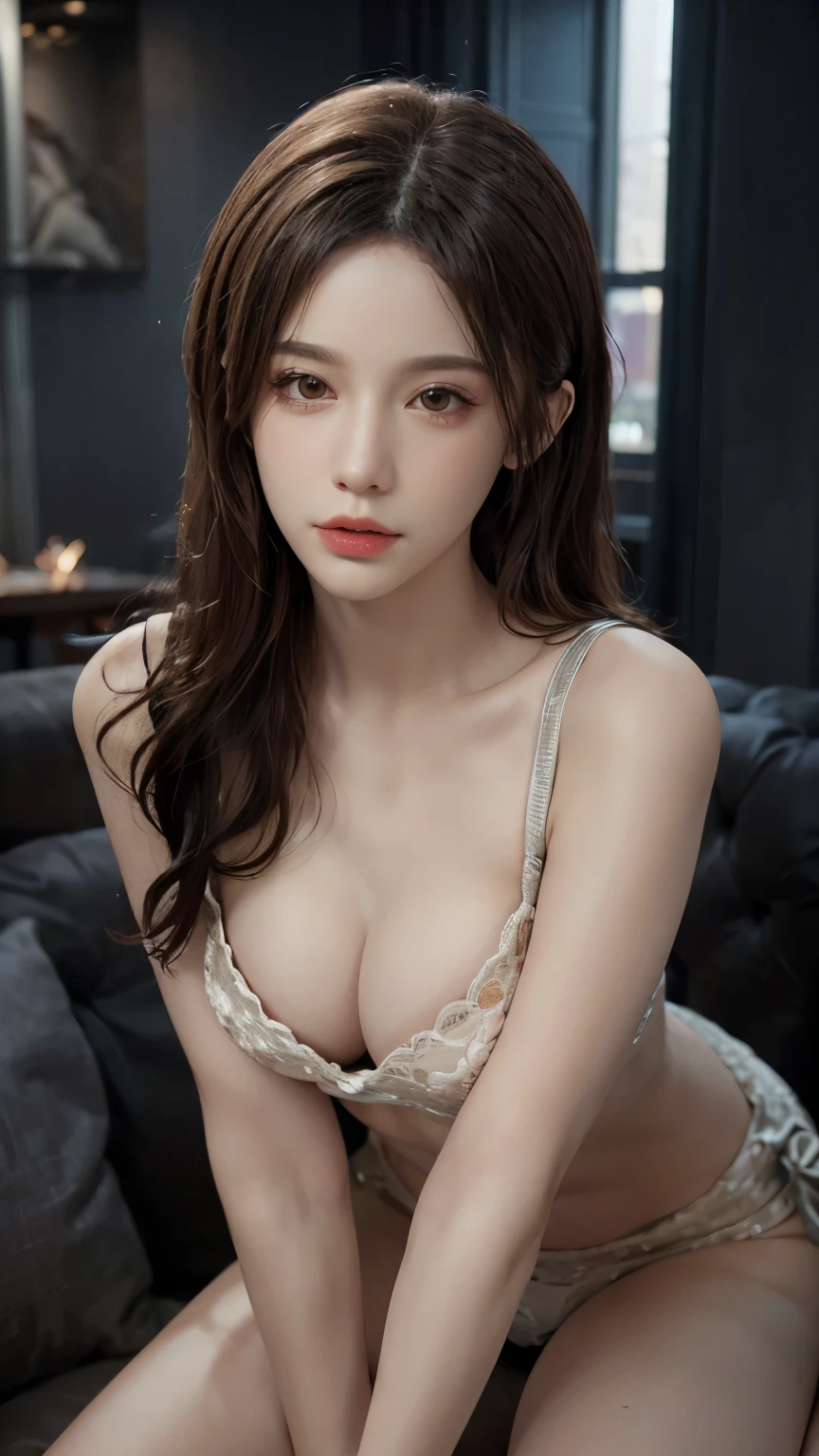 Fantasy art, Photorealism, Dynamic Lighting, Art Station, Poster, Volumetric lighting, Highly detailed face, Long Hair, sweater, Delicate clavicle, Exposing shoulders, The chest is visible、Exact number of arms、Exact number of legs、Exact finger count、Precise joint movement