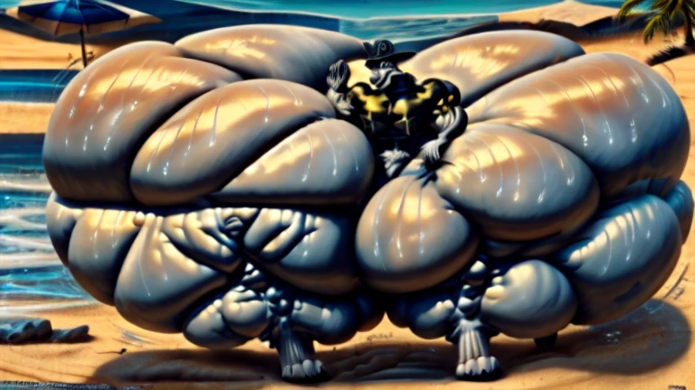 4k, high resolution, best quality, perfect lightning, perfect, solo, anthro, young, boy,white wolf:2.0, furry body, (fluffy mane:1.2), fluffy tail, male, adult, (bulky2:0, thick muscles2:0, huge muscles:2.0, hyper muscles:2.0), (thick biceps, veiny biceps, broad shoulders:2.0), (thick legs, thick calves:1.1), (digitigrade legs, 4 toes:1.2), perfect colors, (photorealistic fur, detailed fur, epic, masterpiece), (suggestive posing:1.2), (seductive smile, lustful grin 1.3), detailed beach,detailed wolf eyes:2.0, by k0suna, by darkgem,nipple ring,hyper arms:2.0,veins,white body,white fur,hyper butt:2.0,hyper paws:2.0,standing,thick legs,thick butts:2.0,sweat body:2.0,massive butt:2.0,black hat,hyper ass:2.0,huge ass,long legs,juicy butt:2.0,butt like a mountain,butt with colorful patterns,wide butt,hyper wide butt