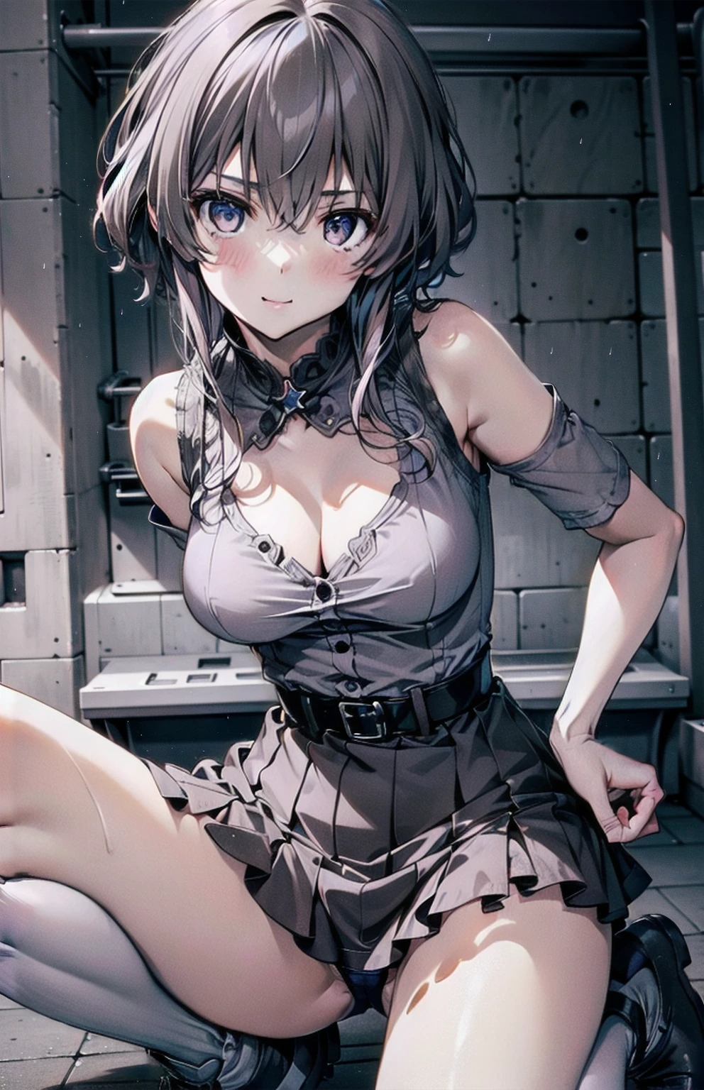 (masterpiece:1.6, highest quality), ((Ultra-high resolution、Very delicate、Optimal Configuration、beautiful light shines、unity 8k wallpaper, beautiful3Dアニメーション))、((beautiful, fine grain: 1.2)), Extremely detailed CG, (Perfect hands, Perfect Anatomy),((Satono Diamond、)),Extremely detailed eyes、beautiful肌、Fair skin、bright、Vibrant colors、cute, dynamism, Detailed face, Detailed skin, Detailed clothing, Detailed fingers, Dynamic pose, Toned Legs,Small waist、Attractive thighs、Amazingly thin legs、Incredibly slim thighs、beautiful太もも、 Moisturized lips, Sweaty, (Mouth wet with saliva), Plump big breasts,beautiful胸、beautiful胸の形、Pointed Chest、 Sweaty and attractive cleavage,Spread your legs 120 degrees to the side and kneel over a puddle.、Ecstatic face、garter、レッグgarter、Knee-high socks、Ultra mini skirt、Re:Zero maid costume cosplay、The second and third buttons of the shirt are undone、Red collar、One shoulder exposed、Shyness、A gesture of desire、Very shy、I'm embarrassed and my cheeks are flushed、Embarrassed and bitter、Shooting from below、The rain stopped、Alley with puddles、