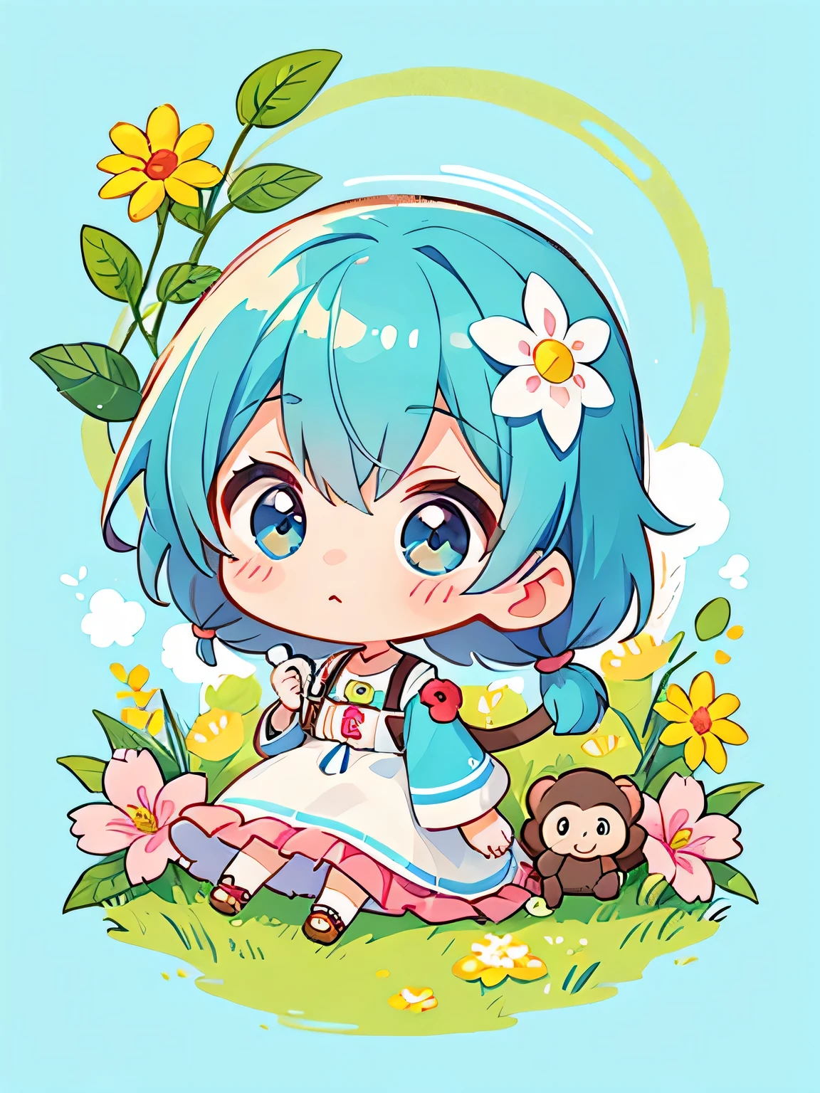 Tiv Style, Kawaii Design, The most beautiful girl of all time、Chibi, cute monkey, Colorful flowers