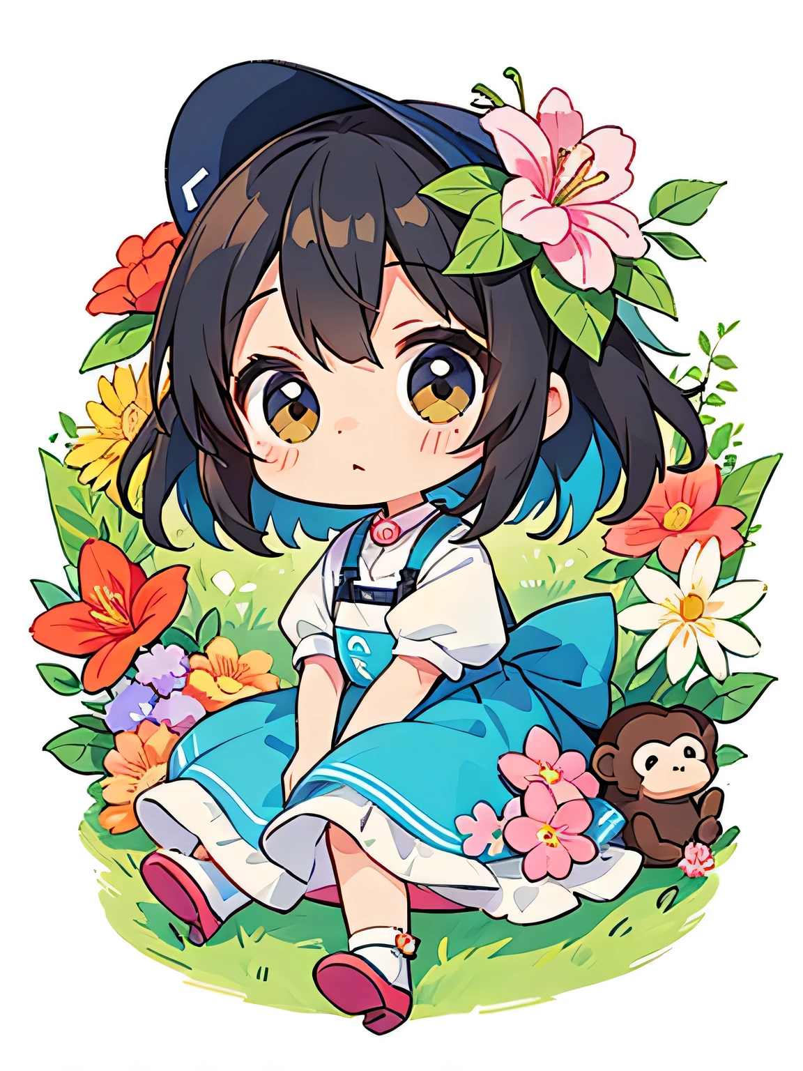 Tiv Style, Kawaii Design, The most beautiful girl of all time、Chibi, cute monkey, Colorful flowers