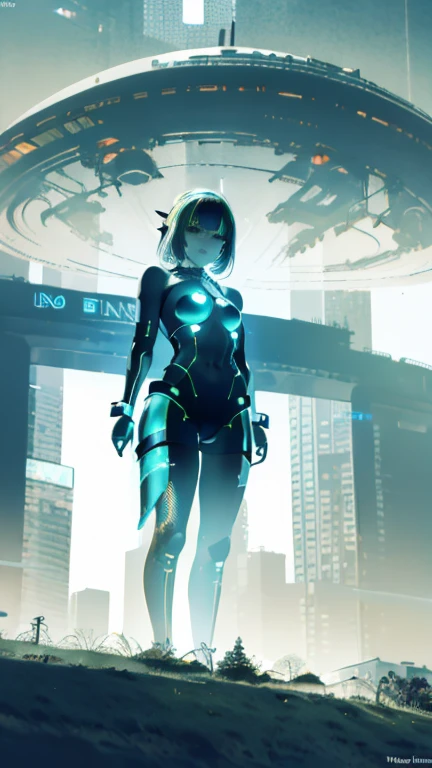 (double exposure),1female\(cute,kawaii,,,hair color neon,hair clip,eye color cosmic,big eyes,pale skin,extremy white skin,glossy body,futuristic costume,(open stomach:1.0),six-pack abs,(cute pose:1.6)\),background\(at noisy city,neon lights,outside,night,skyscraper\), BREAK ,quality\(8k,wallpaper of extremely detailed CG unit, ​masterpiece,hight resolution,top-quality,top-quality real texture skin,hyper realisitic,increase the resolution,RAW photos,best qualtiy,highly detailed,the wallpaper,cinematic lighting,ray trace,golden ratio\),(dynamic angle:1.5),from below,(close up:0.6),[nsfw:2.0],[nsfw:2.0],(futuristic:2.0)