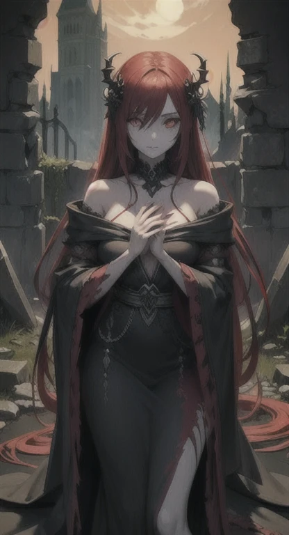 ((highest quality)), ((masterpiece)), (be familiar with), perfect face、The Enchanting Body of Celica(FE)、Red hair、best proportions、semi-long、necklace、bangle、circlet、luxury accessories、first round、naked、Fallen into evil、Soul-draining、blank look、Engagement Rings、全naked、empty eyes、not wearing clothes、naked、open your legs wide、pussy、Laid on a golden altar、dark room、Red magic circle on the floor、Fall flat on one's back、Lots of candlesticks and candles、sacrifice、black sheets、altar of darkness、邪神のsacrifice、naked、spread legs、pussy、Suspicious rituals、Skull Object、Big magic circle on the floor、Skull Candlestick、luxury jewelry、Offered on the altar、Baptized by the evil god、naked、A black, glowing soul floats in front of my chest.