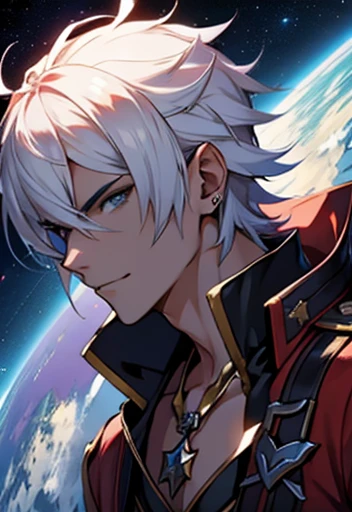 honkai star rail ,Space Pirate human Male ,Pirate outfit ,crazy haircut, pointer Teeths