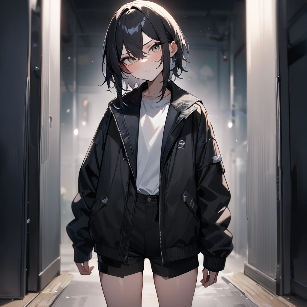 masterpiece,best quality,very aesthetic,absurdres,androgynous,from front,looking at viewer,jacket