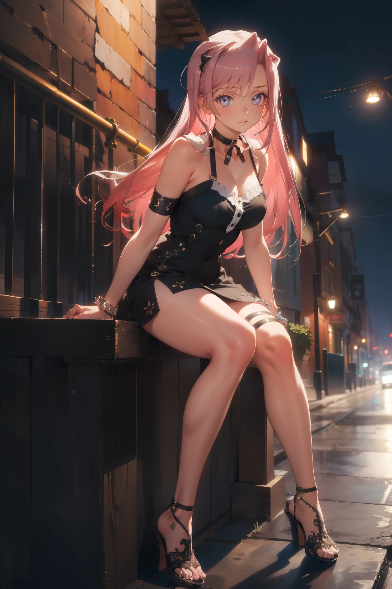 1woman,1girl ,charlotte_hazelrink, pink hair, long hair, very long hair, blue eyes,purple eyes, 
BREAK (Bodycon dress with strappy sandals and a choker:1.2),
BREAK (soft focus, telephoto shot, over the knee shot, flashy pose),
BREAK (masterpiece:1.2), best quality, high resolution,NSW ,unity 8k wallpaper, (illustration:0.8), (beautiful detailed eyes:1.6), extremely detailed face, perfect lighting, extremely detailed CG, (perfect hands, perfect anatomy),