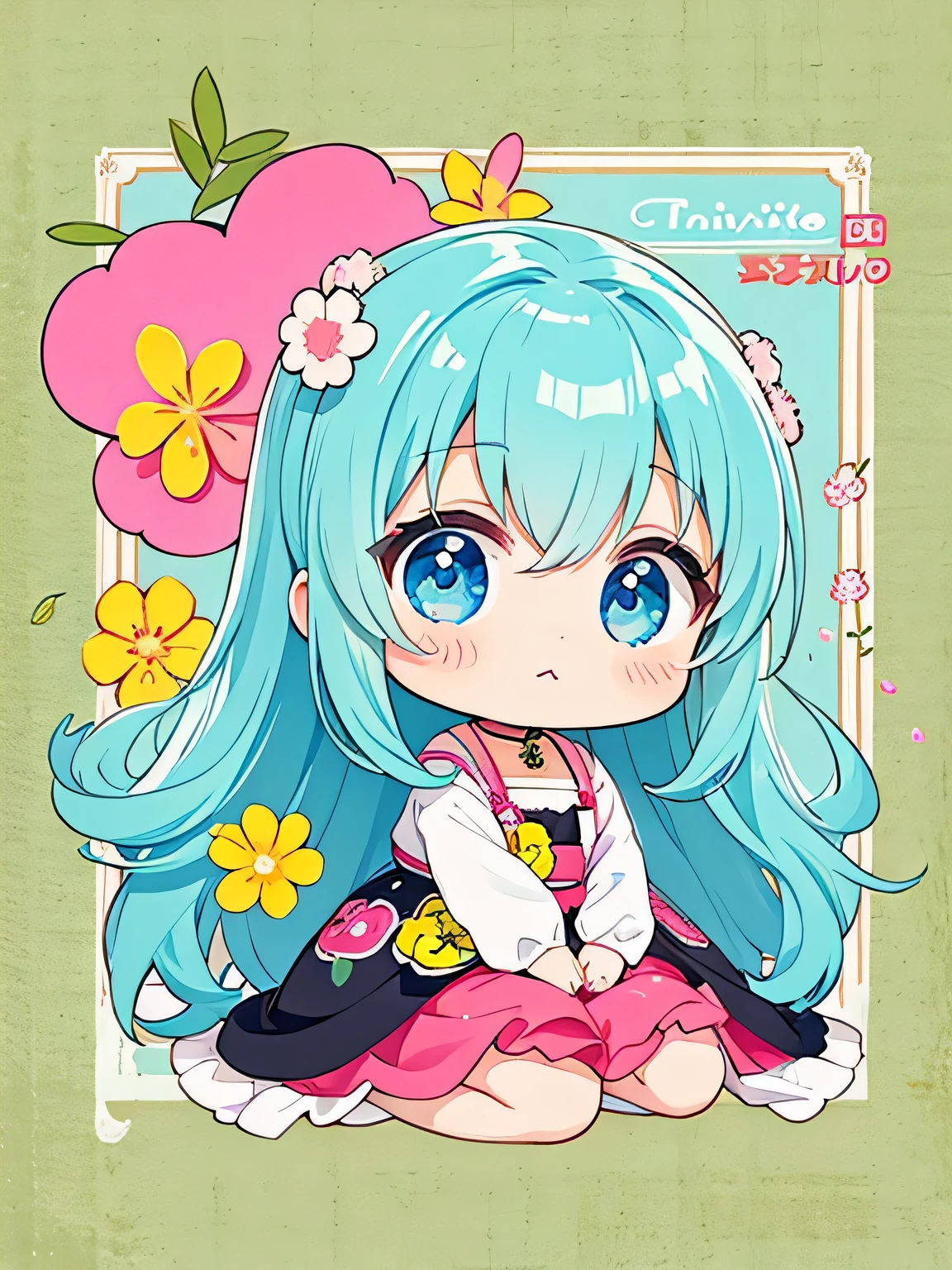 Tiv Style, Kawaii Design, The most beautiful girl of all time、Chibi, cute monkey, Colorful flowers