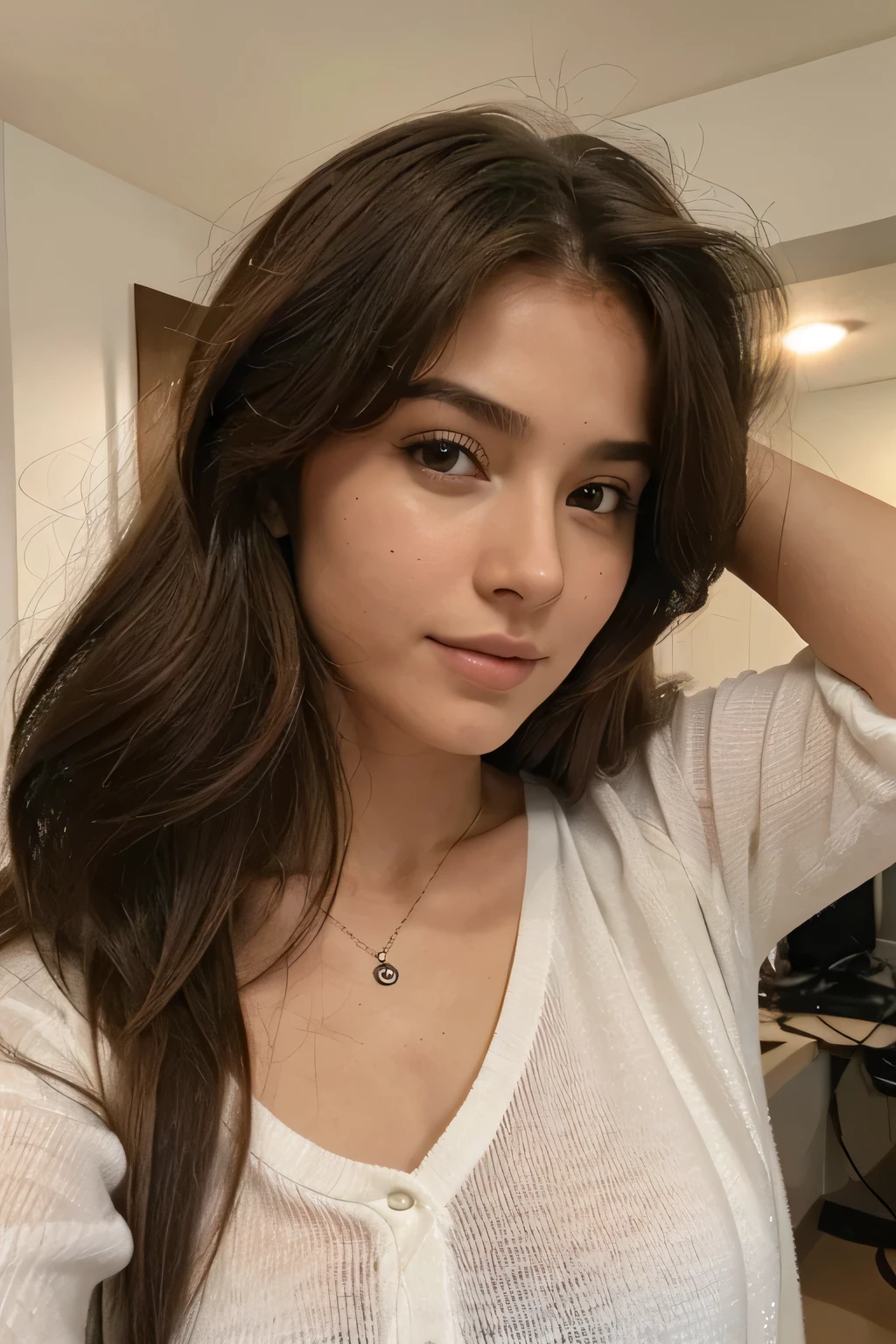 gere uma mulher com 18 anos, com 1,55 de altura com cabelos castanhos, quero que a imagem seja hiper realista