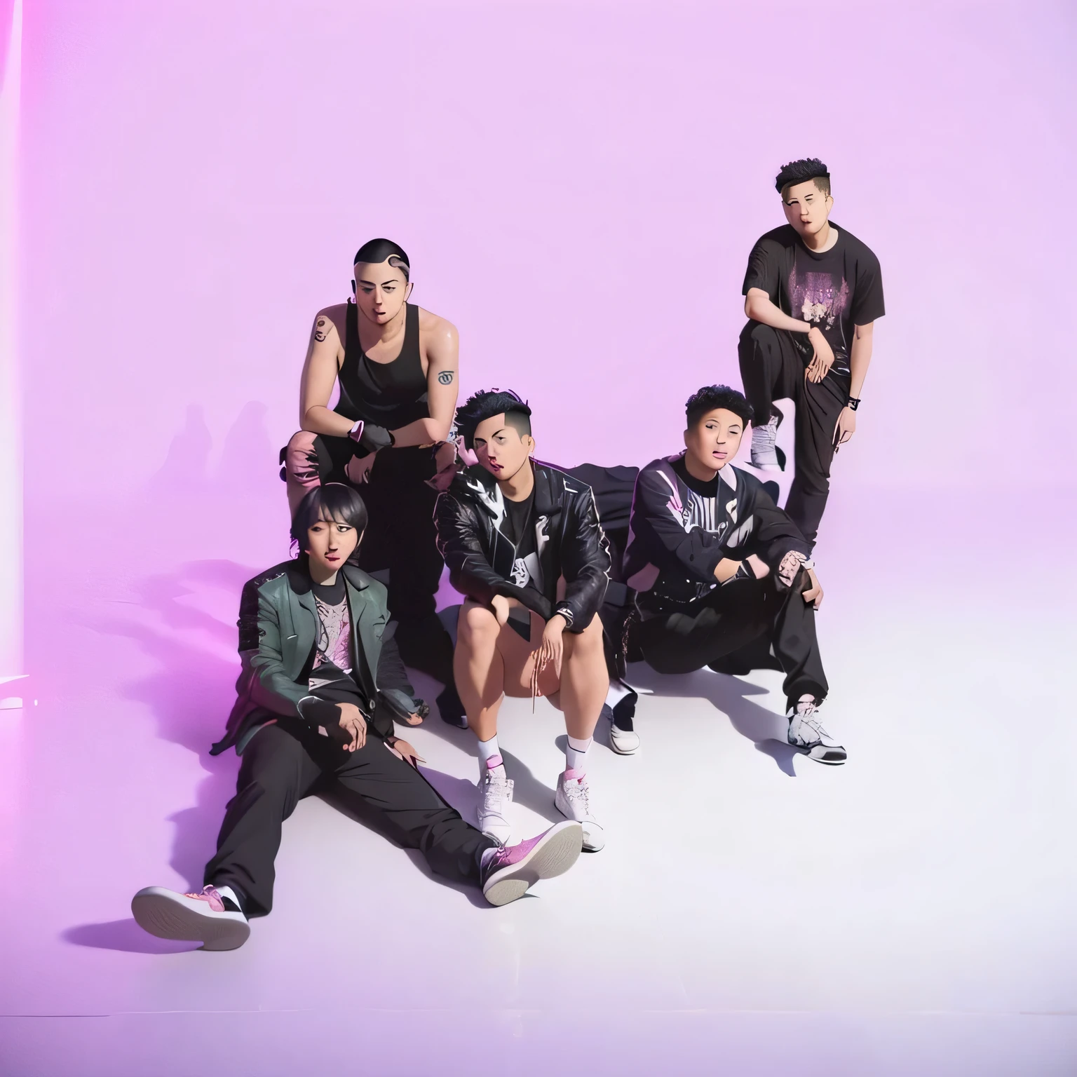 arafed image of a group of young Asian men posing for a picture, portrait of a pink gang, band promo photo, photo from a promo shoot, profile pic, cool looking, promotional photo, profile image, promo shoot, waist high, promotional shot, promo shot, music video, photoshoot, bad looking, aesthetics, promo image, promotional picture, bts