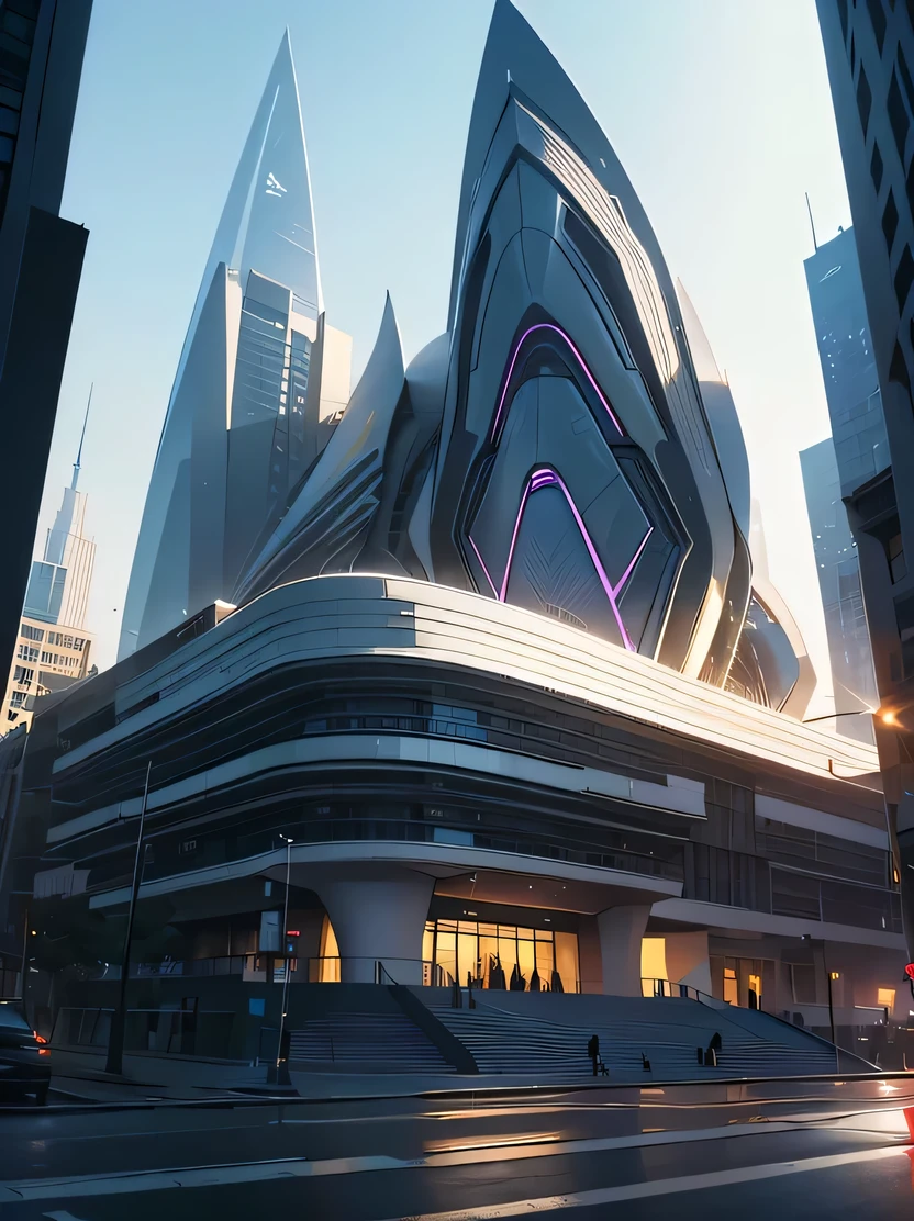 ((Masterpiece, top quality, highly detailed, high resolution, photorealistic, sharp focus, cinematic lighting)), high contrast, one building, a beautiful building in the center of the image, of a futuristic city designed by Zaha Hadid Skyscrapers, futuristic buildings, walkways around buildings, imaginary worlds, fusion of future and past, Hanging Gardens of Babylon, futuristic technology, architectural creativity, wide-angle photography, midday sunlight, crystal clear air, EdobSyFyCityLandscape