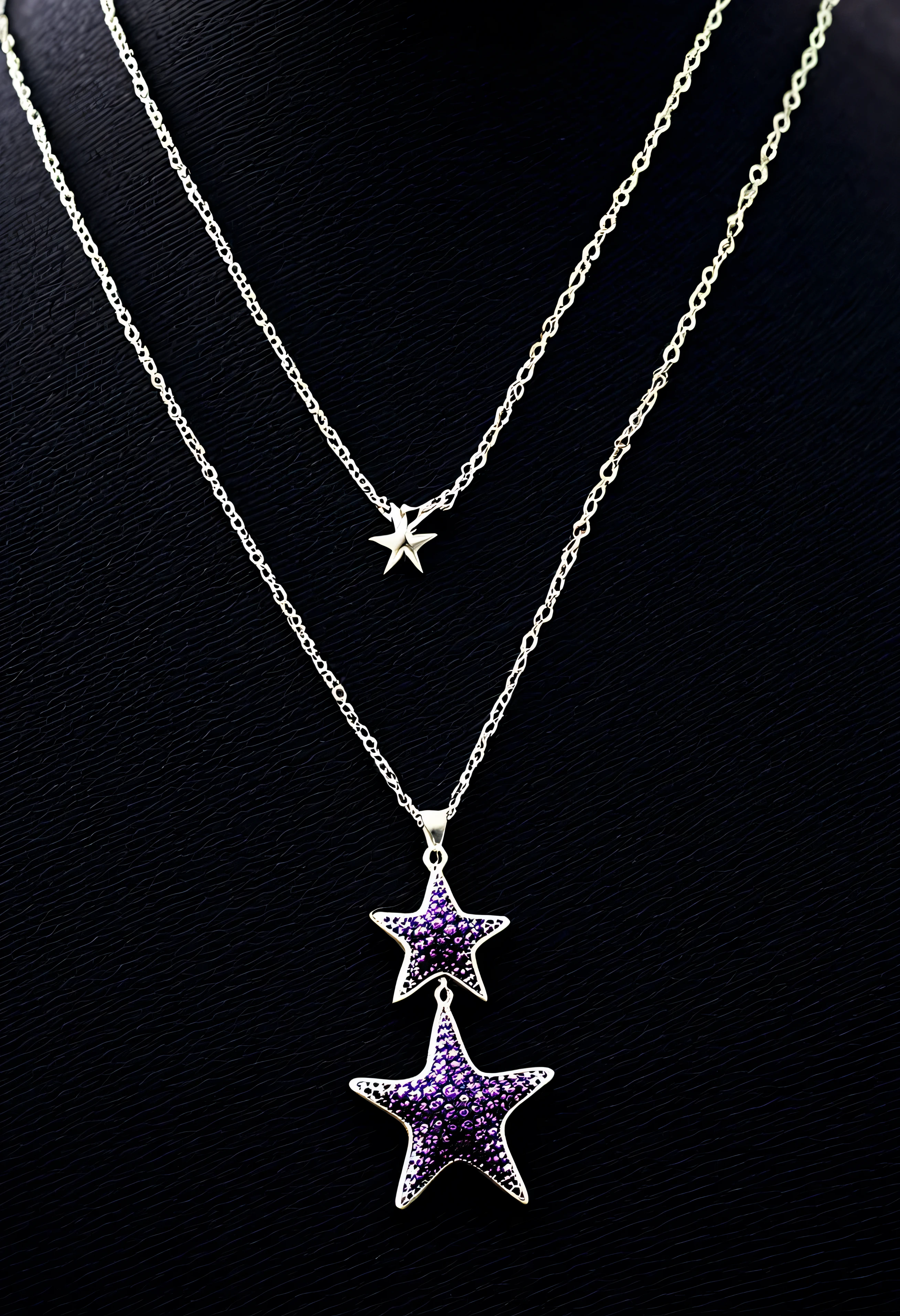 Joya preciosa, colgante de estrella de mar, collar delgado, morada, fondo oscuro