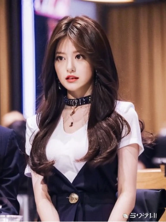 ((highest quality, 32k)), ((masterpiece)), (Familiar), Perfect Face, Fox Girl, Beautiful girl, public, Has a tail, She has a fox tail, She stands up her fluffy tail, cat collar, Beautiful hip line, Big Breasts, She is wearing a business suit, A big tail sticks out, Troubled face, Get on all fours, Nice body