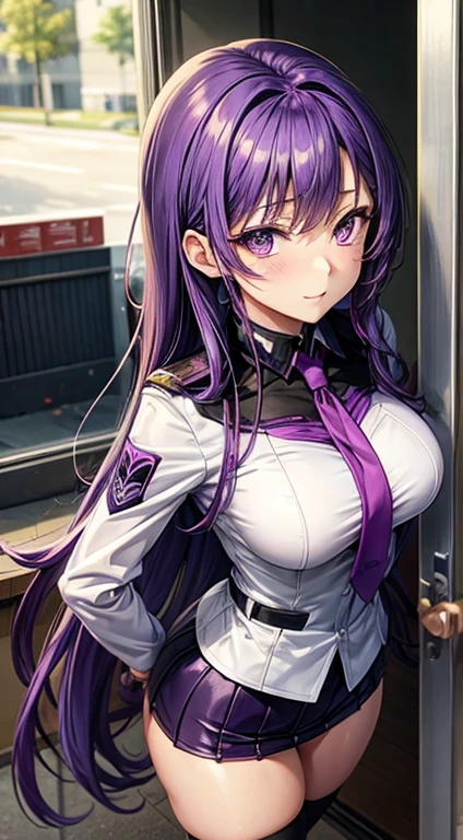 Anime hot girl, sexy uniforms, tight 
Purple hair