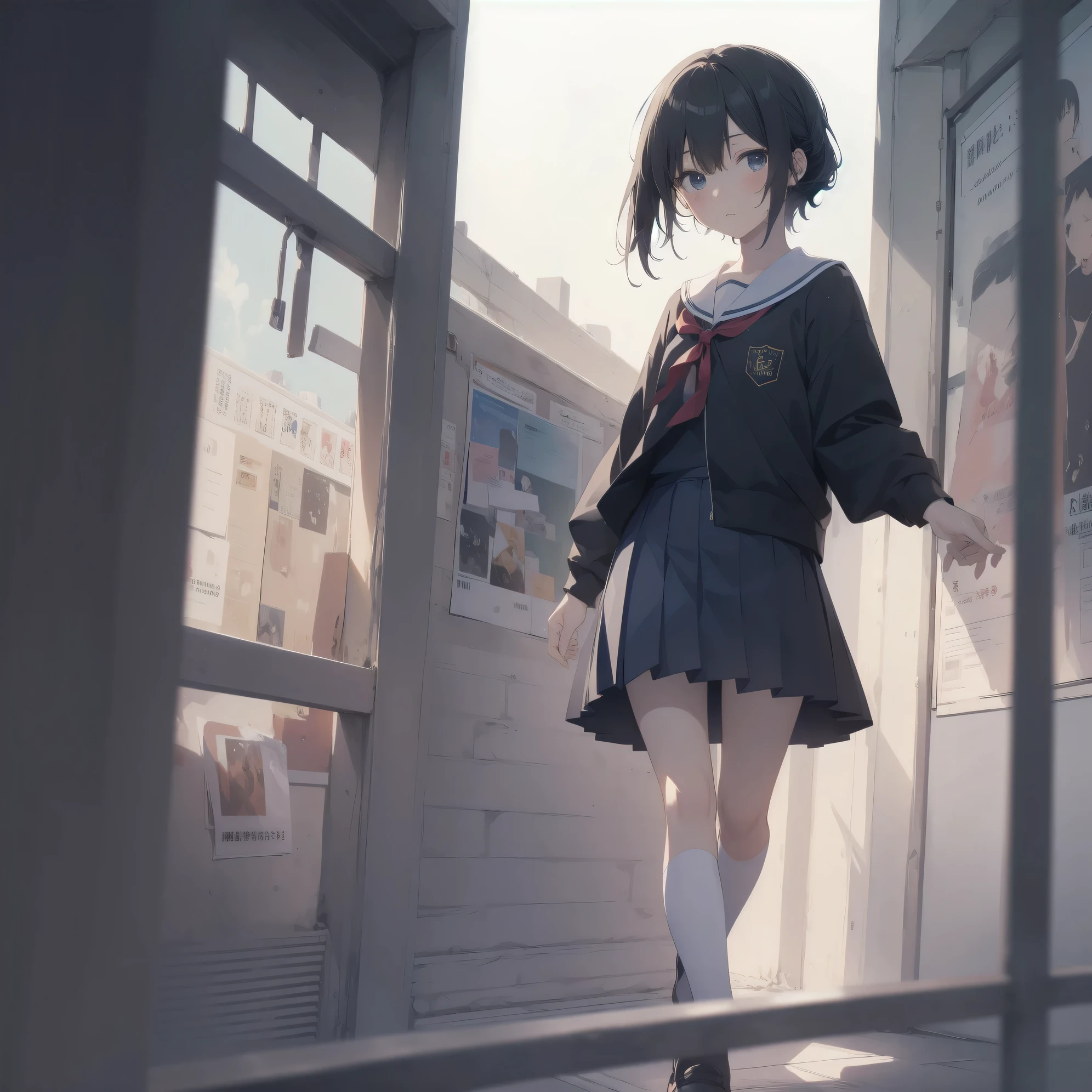 ultra-absurdres-Top quality by artist God, ultra-detailed, high resolution, anime moe artstyle, best anime 8k konachan wallpaper, pixiv contest winner, pool:2810, perfect ???????,break, 1girl, (Please draw a girl walking sleepily to school alone. )break,(Solo,little female, 13-year-old:1.3),Full limbs, complete fingers,a junior high school student, (very short hair), short cut, flat chest, , small butt, small black eyes, beautiful detailed eyes, well-proportioned iris and pupils, expressive eyes, highres detailed hair, soft expression, salor school_uniform, sailor collar, serahuku, bow, pleated skirt,(Detailed Lighting), (Detailed background), in the School commute route. break,super detailed skin, Best cinematic lighting powered by famous artist, 8k,beauty illustration,photoshop_(medium),very aesthetic,break,((artist:clamp )), artist:akinashi yuu ,artist:oyari ashito ,artist:kantoku ,
