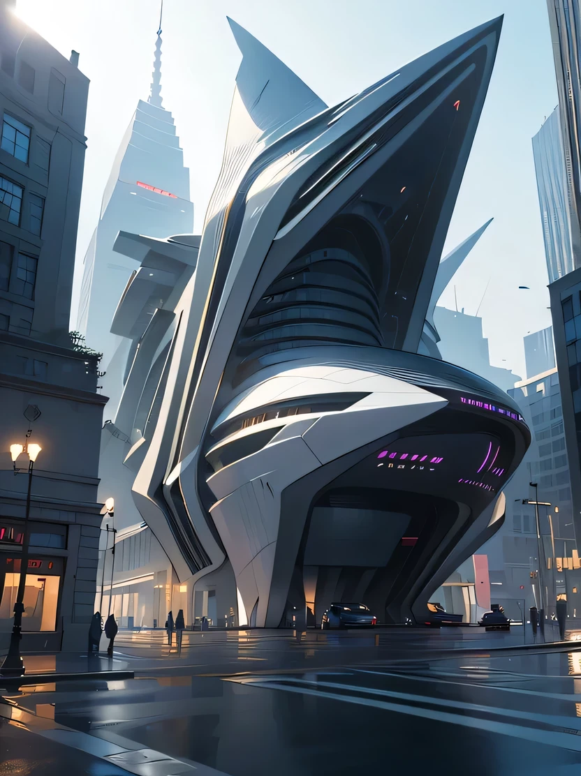 ((Masterpiece, top quality, highly detailed, high resolution, photorealistic, sharp focus, cinematic lighting)), high contrast, one building, a beautiful building in the center of the image, of a futuristic city designed by Zaha Hadid Skyscrapers, futuristic buildings, walkways around buildings, imaginary worlds, fusion of future and past, Hanging Gardens of Babylon, futuristic technology, architectural creativity, wide-angle photography, midday, crystal clear air, EdobSyFyCityLandscape