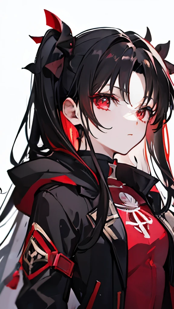 Black hair, carmesin eyes, red EYEs, coat, cold, winter, 16 Yo, hair tohsaka.